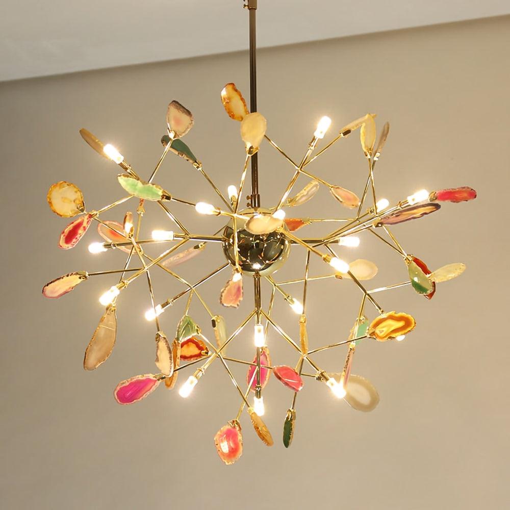 Elegant Agate Flake Crystal Chandelier - Handcrafted Natural Stone Pendant Light Fixture for Dining Room, Living Room & Bedroom Decor