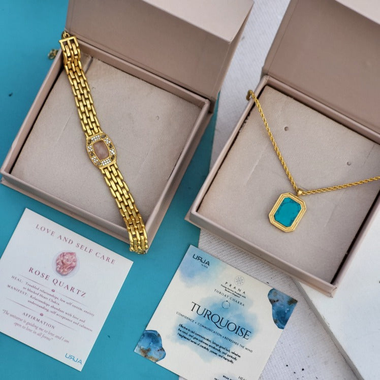 Power of Love Crystals Gift Box - Rose Quartz & Turquoise Healing Stones for Romance, Relationships & Self-Love | Perfect Valentine's Gift, Anniversary Present or Spiritual Healing