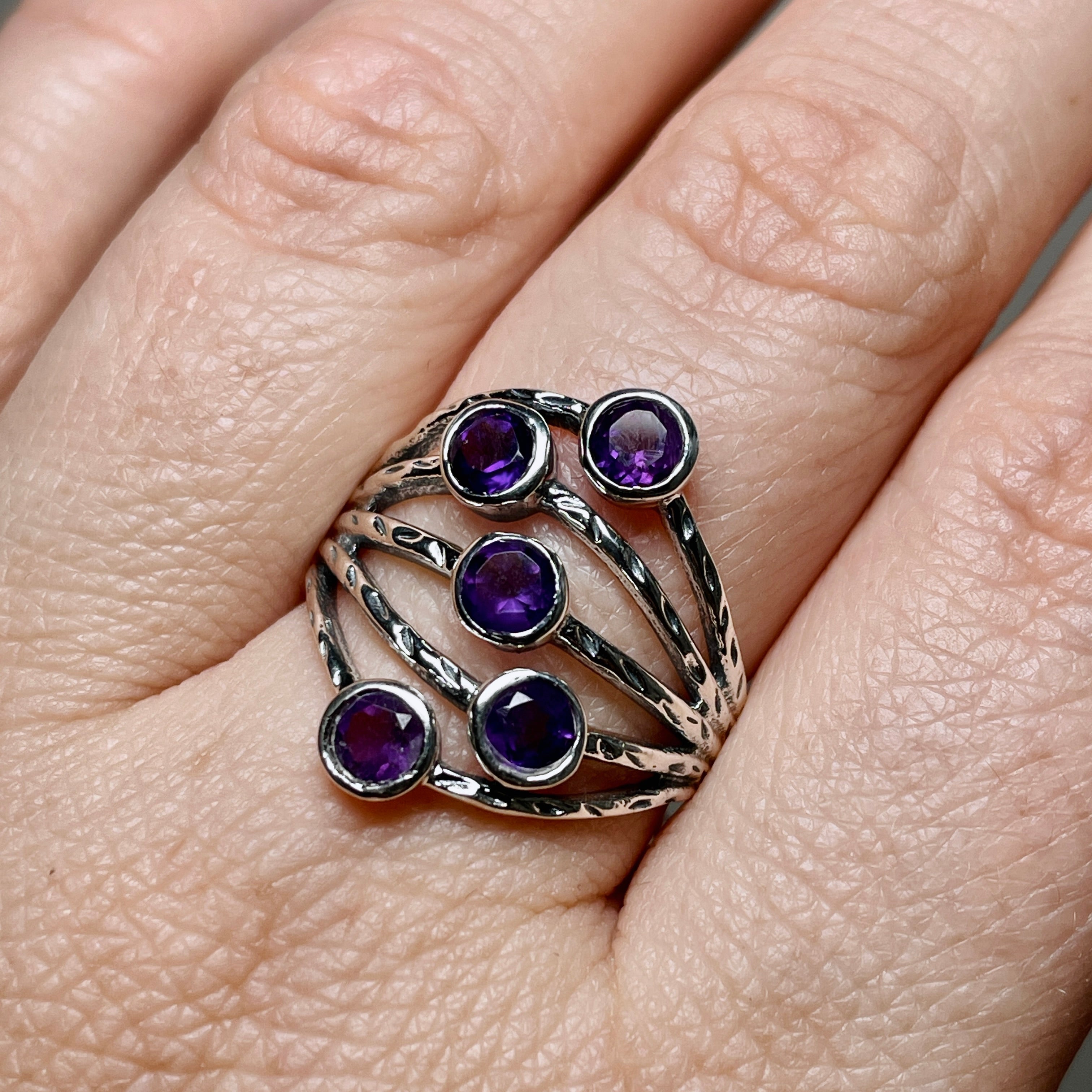 Amethyst Multi-Stone Faceted Gemstone Ring R3875 | Elegant Purple Crystal Jewelry for Women | Perfect for Weddings, Parties & Everyday Wear