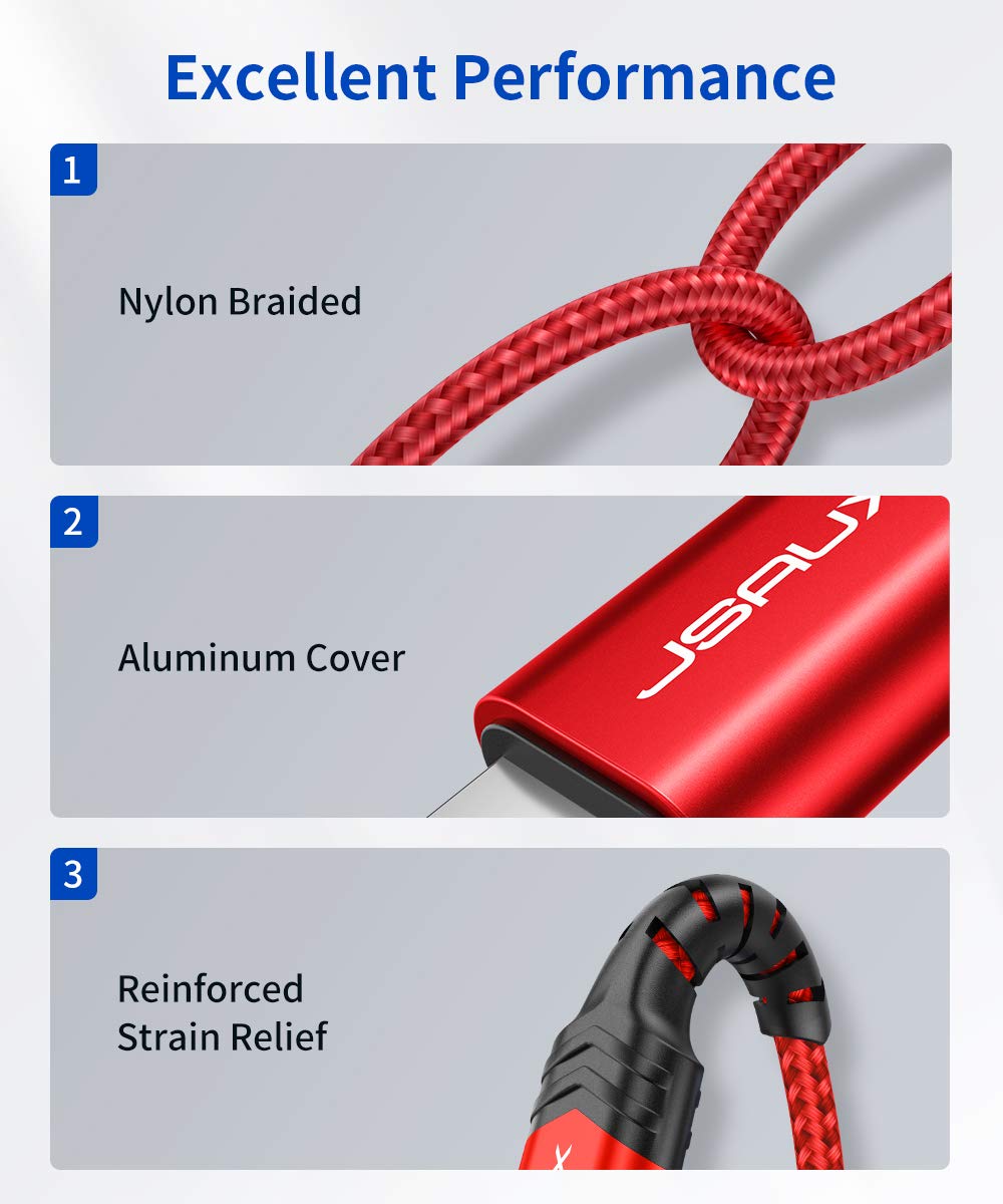 JSAUX MFi Certified Lightning to 3.5mm Aux Cable 1.8M (6ft) - Compatible with iPhone 14/13/12/11/X/XR & Car Stereo/Speaker/Headphone - Red | Perfect for Car Audio, Home Theater & Portable Music Listening