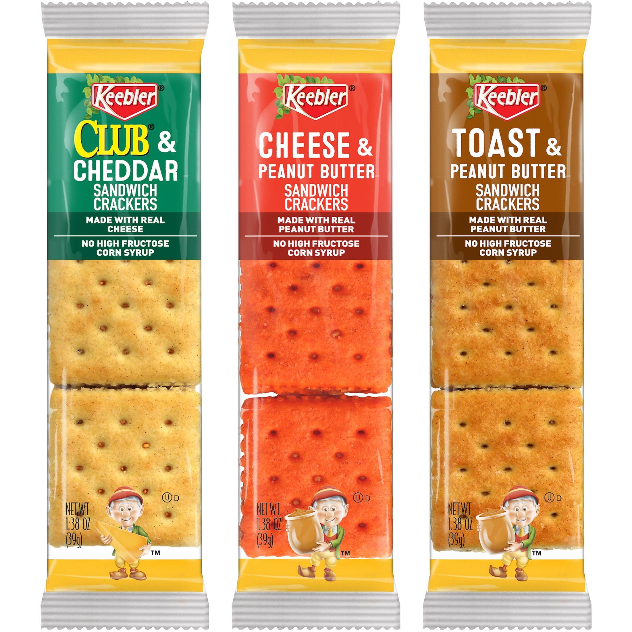 Keebler Sandwich Crackers Variety Pack - 45 Single Serve Snack Packs | Cheese & Peanut Butter Filling | Perfect for School Lunches, Office Snacks & On-the-Go Treats