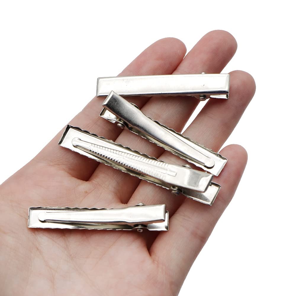 50Pcs Silver Alloy Steel Hair Clips with Rose Petals Design - 47mm Alligator Clips for Women, Girls, Bridal, Wedding, Party Hairstyling Accessories