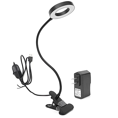 10W LED Clip Desk Lamp - Adjustable 360° Annular Shadowless Light with Flexible Gooseneck for Reading, Studying & Office Work | Perfect for Home, Dorm & Workspace Lighting