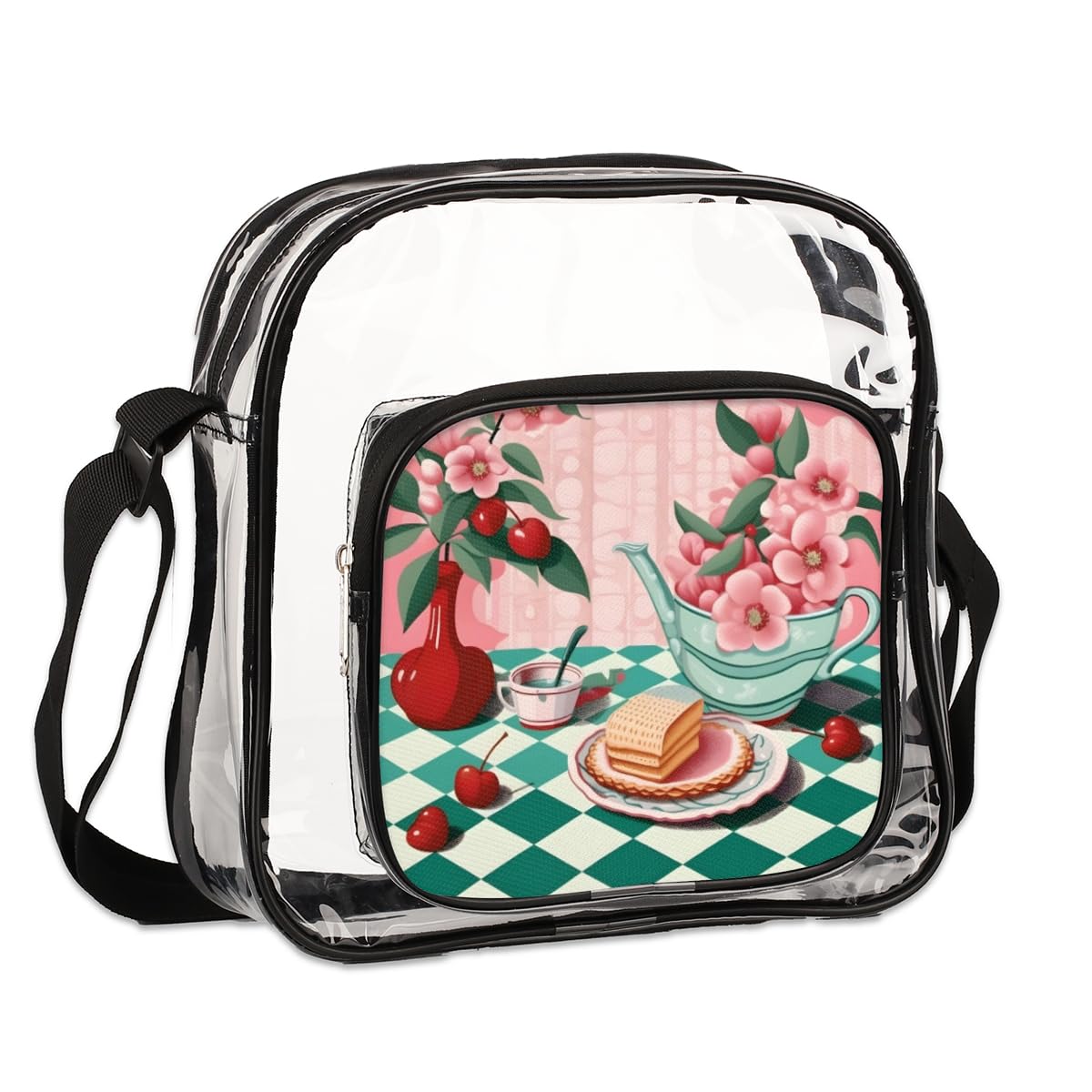 Still Life Pattern Clear Crossbody Purse - Stadium Approved Transparent Bag for Concerts & Sports Events - Fashionable Clear Shoulder Bag for Women & Men - Perfect for Music Festivals, NFL Games & Security Checkpoints