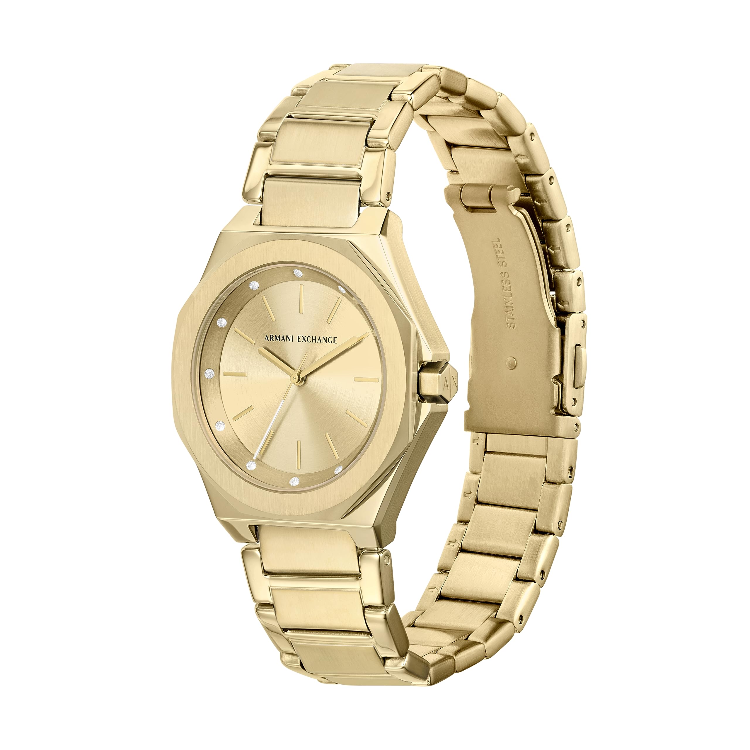 Armani Exchange Women's Octagonal Three-Hand Watch - Stainless Steel or Silicone Band | Fashionable & Elegant Timepiece for Everyday Wear, Office & Special Occasions