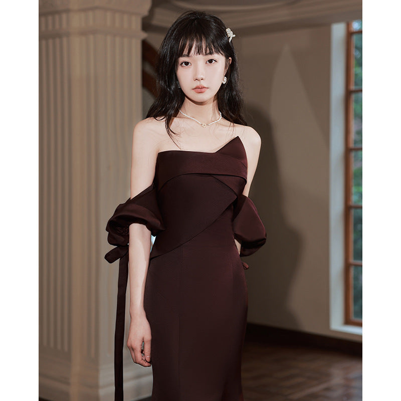 Elegant Mermaid Wine Red Strapless Long Prom Dress for Evening Party, Formal Gala, and Special Occasions - Size 192