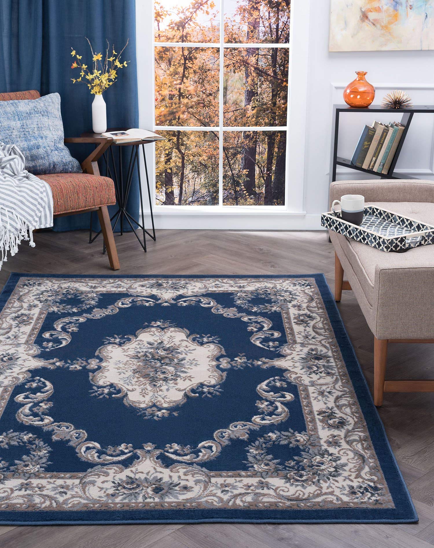 Jolie Navy 8x10 Area Rug - Traditional Oriental Carpet for Living Room & Bedroom - Large Area Rugs for Spacious Rooms - Perfect for Home Decor, Family Gatherings & Cozy Nights
