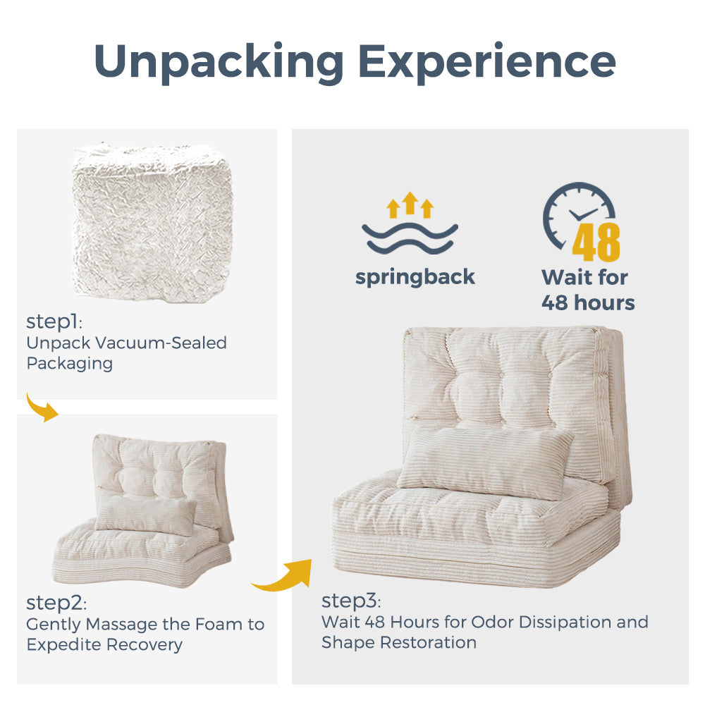MAXYOYO Tufted Bean Bag Sofa Bed - Foldable Floor Couch with Pillows, Beige | Comfortable Lounge Chair for Living Room, Bedroom & Dorm | Perfect for Relaxing, Reading & Napping
