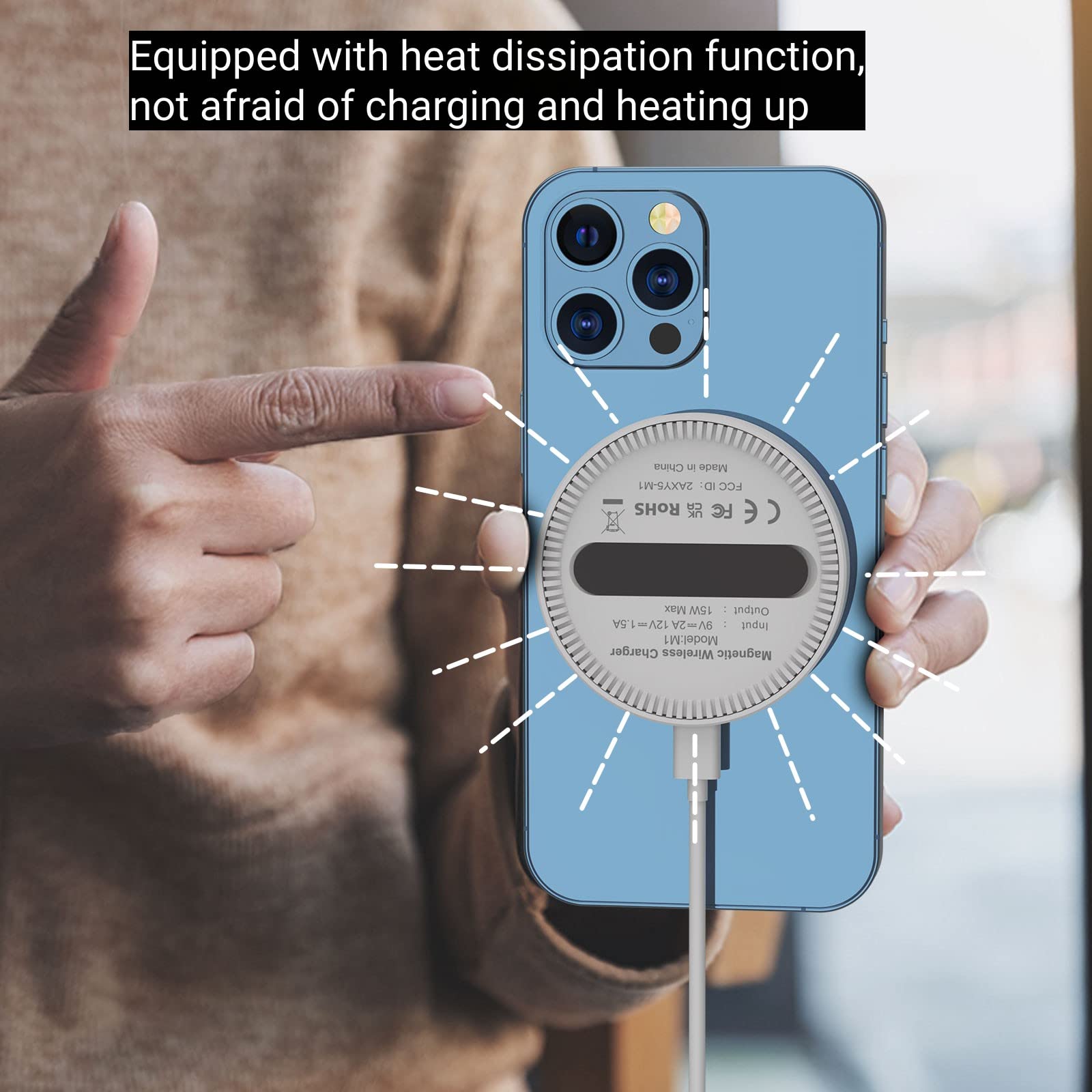 YALANDER 15W Magnetic Wireless Charger for iPhone 14/13/12 Pro Max/Mini/Plus, Fast Qi Charging Pad for Samsung & Qi-Enabled Phones, Portable Travel & Office Desk Accessories (White) - Perfect for Home, Car & Work Charging