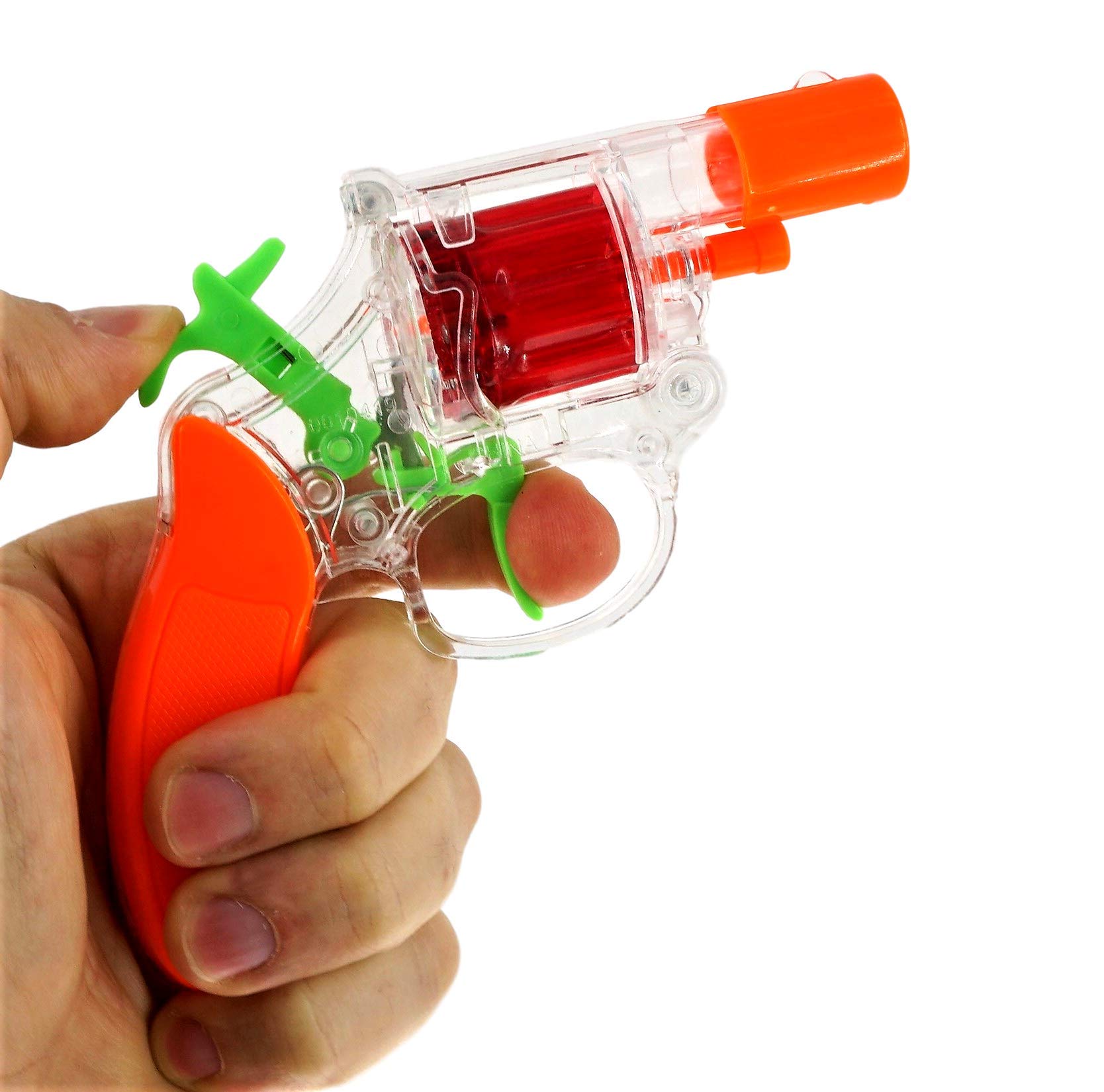 JA-RU Super Bang 12-Pack Transparent Plastic Cap Guns for Kids - Toy Revolver Guns with Realistic Sound, Safe Halloween Costume Props & Party Favors - Perfect for Dress-Up, Role Play, and Birthday Celebrations (Caps Sold Separately)