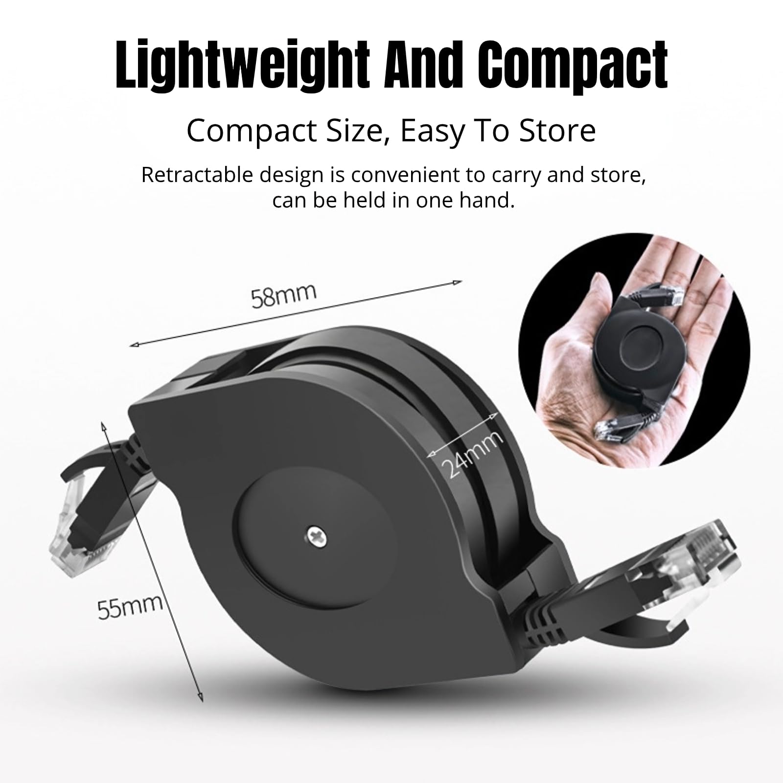 10Gbps 600MHz CAT7 Ethernet Cable - 1.5m/4.9ft Retractable RJ45 LAN Cable with Gold Plated Connectors for High-Speed Internet - Perfect for Gaming, Streaming, Home Office & Network Setup