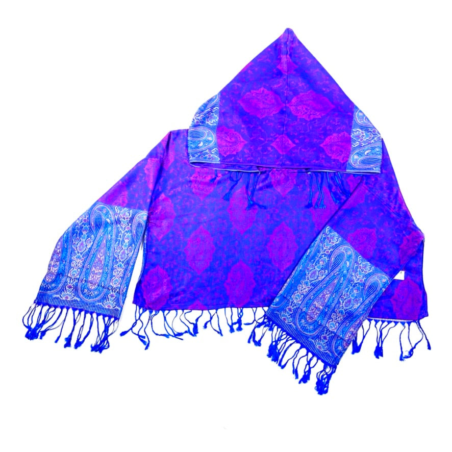 PASH LS CROP TOP - Blue & Pink Paisley Print Long Sleeve Crop Top for Women | Boho Chic Fashion, Casual Wear & Music Festival Outfit
