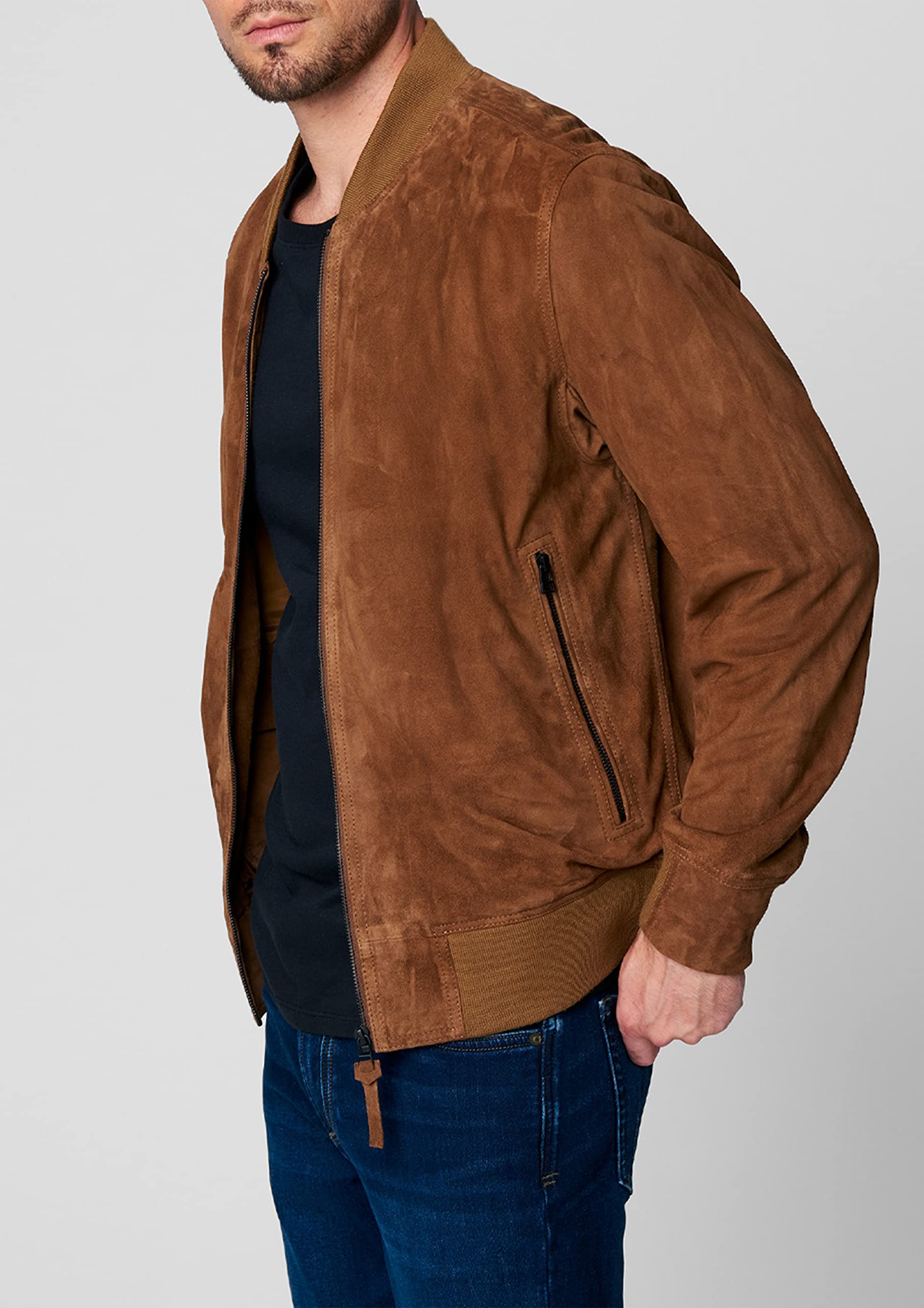 BLANKNYC Men's Quick Action Suede Bomber Jacket - Stylish Lightweight Outerwear for Casual Wear & Night Out