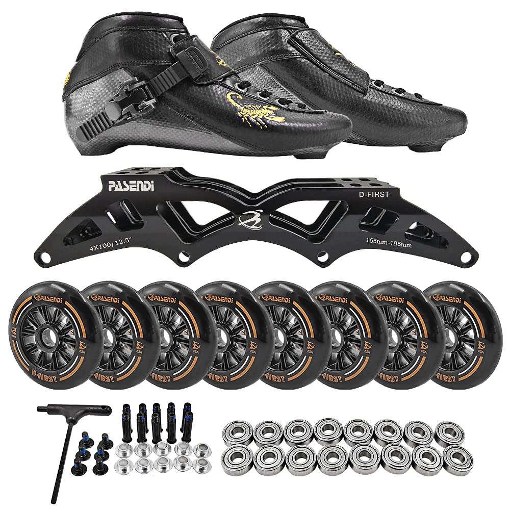 Professional Carbon Fiber Speed Skates for Adults - Men's & Women's 4-Wheel Inline Skates | High-Performance Single Row Racing Rollerblades (Black) | Perfect for Speed Skating, Fitness Training & Outdoor Sports
