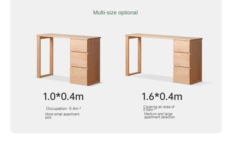 Solid Oak Wood Narrow Long Table with Storage Cabinet - Perfect for Small Spaces, Entryways & Home Offices
