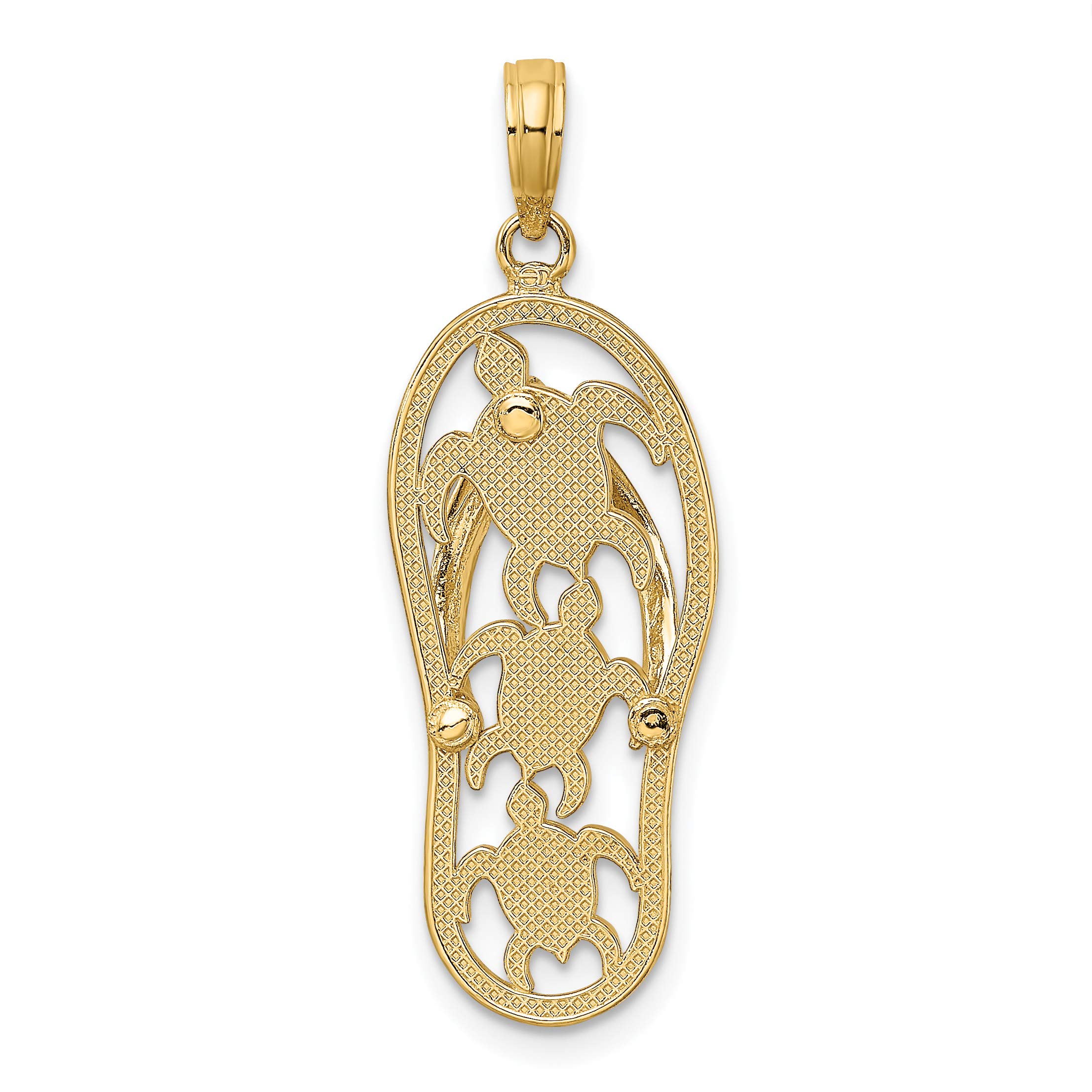 14K Solid Yellow Gold Triple Sea Turtle Hawaiian Flip Flop Necklace - Beach Vacation Jewelry for Women, Ocean Themed Pendant, Summer Holiday Gift for Her - Perfect for Beach Trips, Tropical Vacations, and Hawaiian-Themed Parties