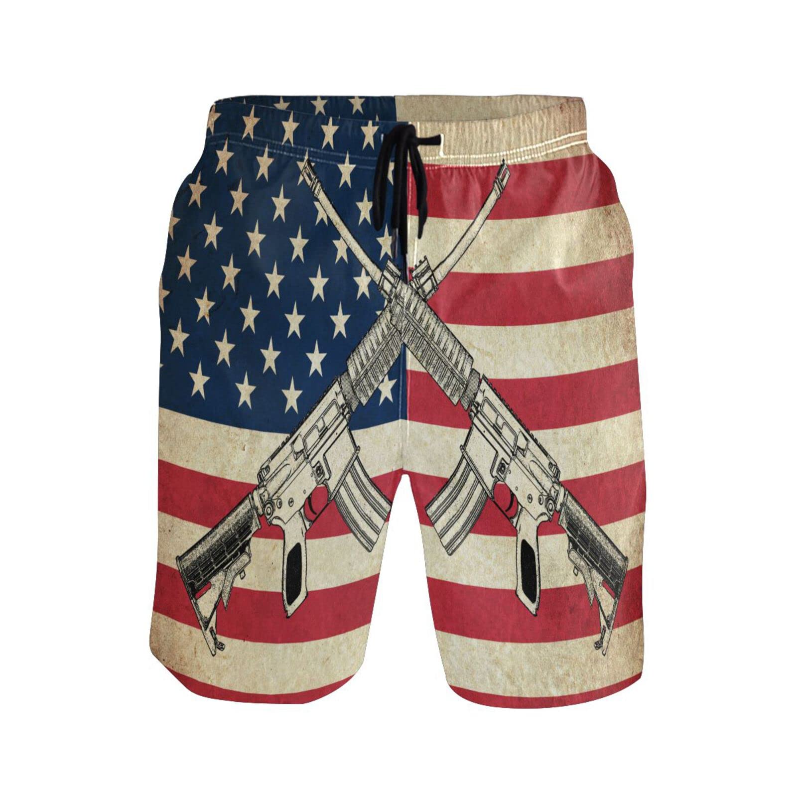 Boccsty Men's Quick Dry Swim Trunks - USA Flag Grunge Design - Summer Beach Bathing Suits for Swimming, Surfing & Pool Party | Comfortable & Stylish Swimwear for Men