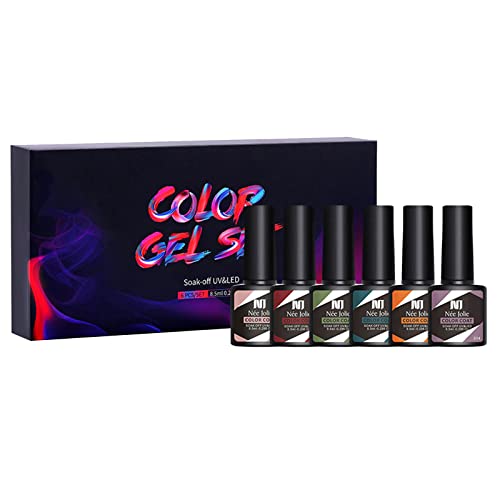6x8ml Gel Nail Polish Kit - Semi-Permanent Manicure Set with Base & Top Coat for Home Nail Art, Perfect Beauty Gift for Women & Girls