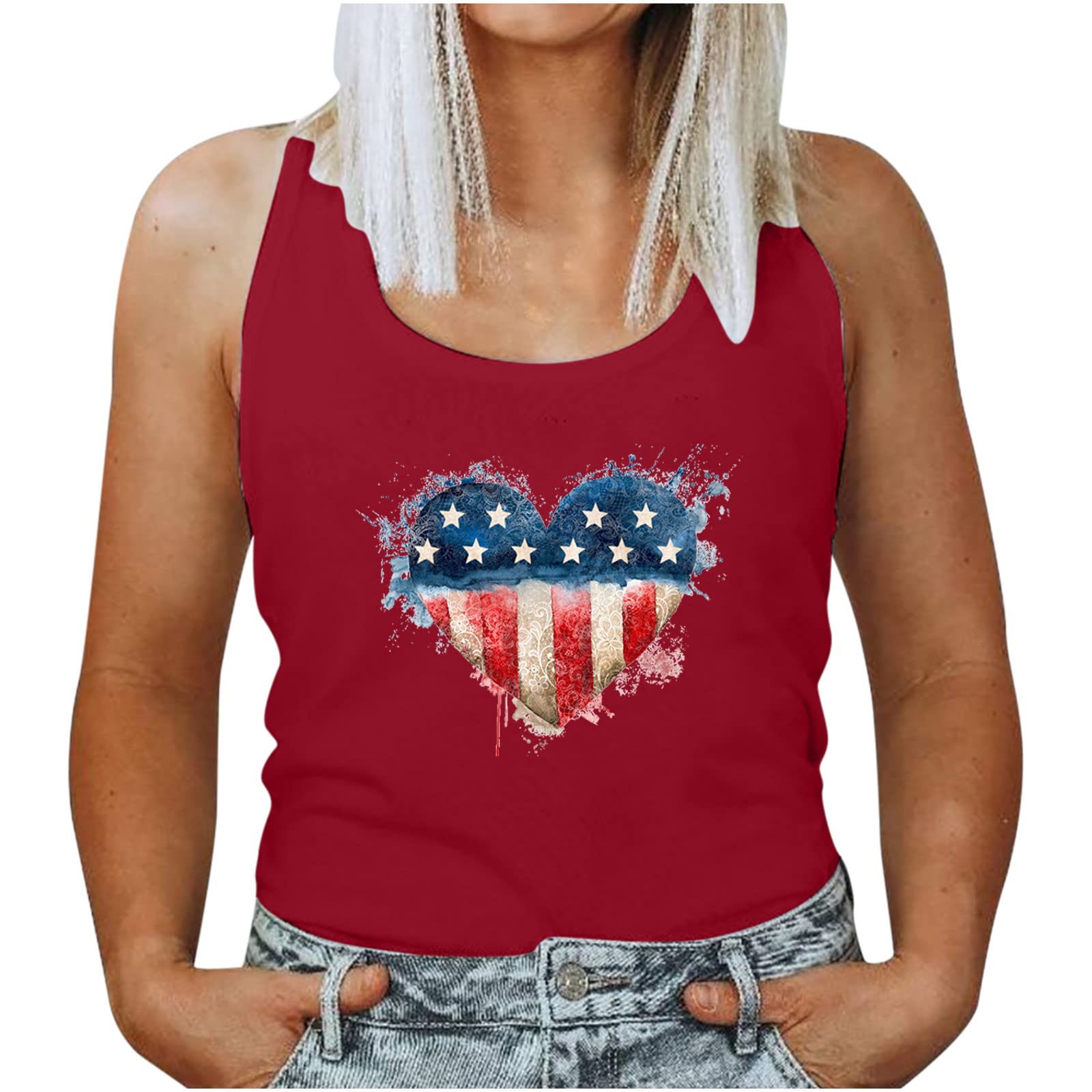 Women's Summer Casual Sleeveless Tank Tops - Round Neck Loose Blouse with Patriotic Independence Day Print | Perfect for Beach Outings, Festivals, and Casual Wear