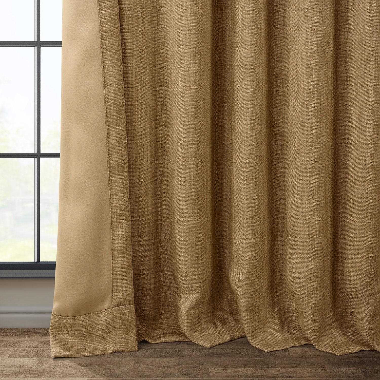 Butterscotch Textured Faux Linen Blackout Curtains for Bedroom - Thermal Insulated Window Drapes for Light Blocking & Noise Reduction