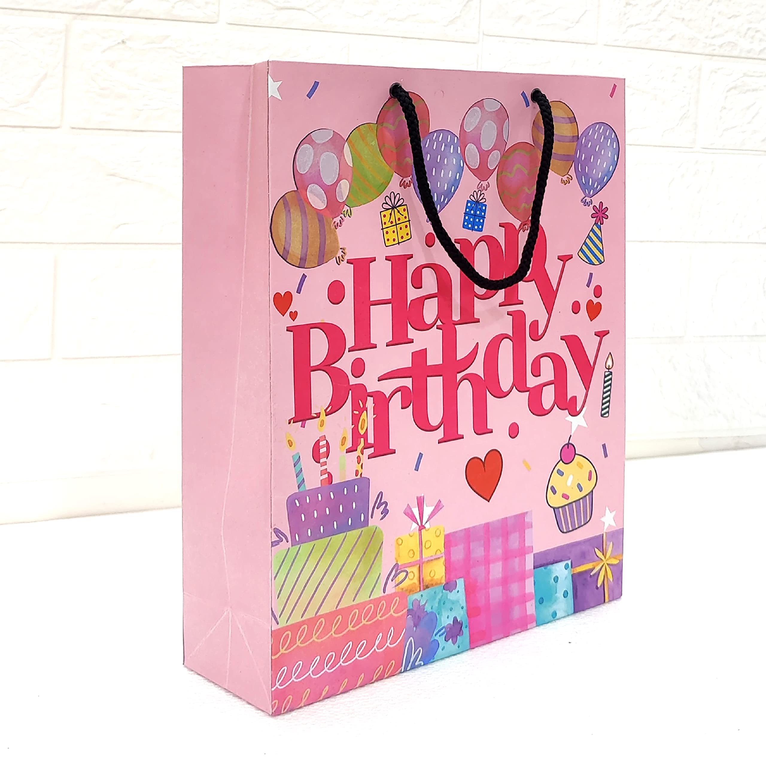 Happy Birthday Pink Small Paper Bags - Pack of 5 | Eco-Friendly Gift Bags for Parties, Baby Showers & Celebrations | Pb PapyrusBolsys Premium Quality