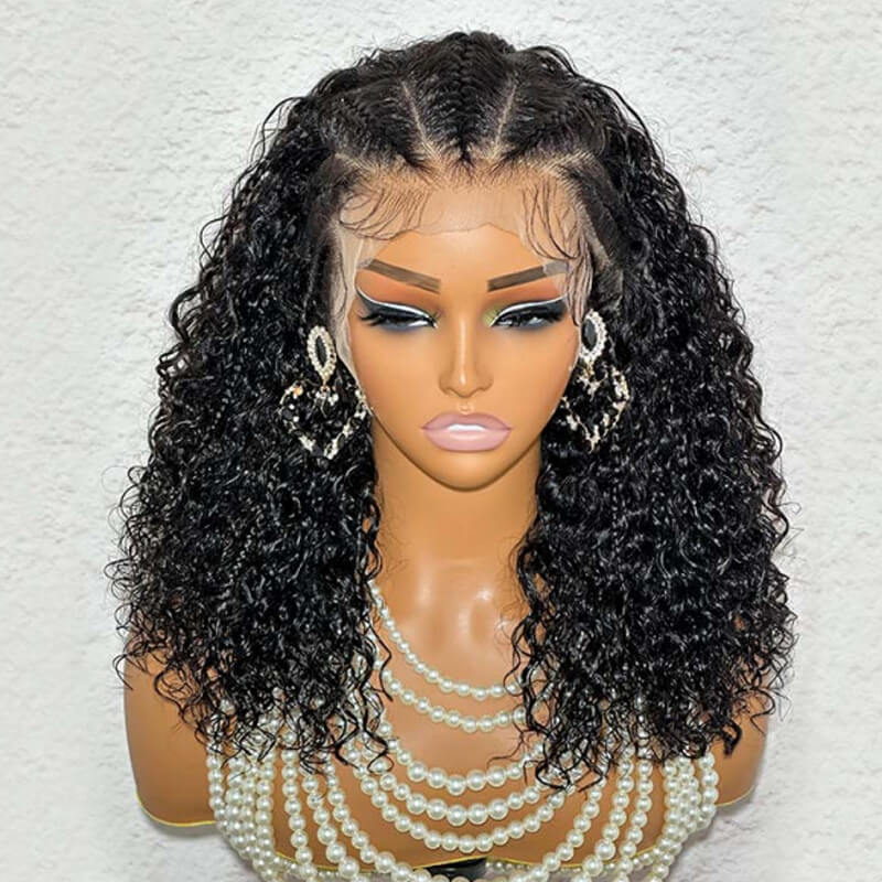 Eullair Quick Install Pre-Styled 13x4 Lace Front Wig - Human Hair Braiding Bob with Half Braid Half Curly 180 Density | Perfect for Daily Wear, Parties & Cosplay