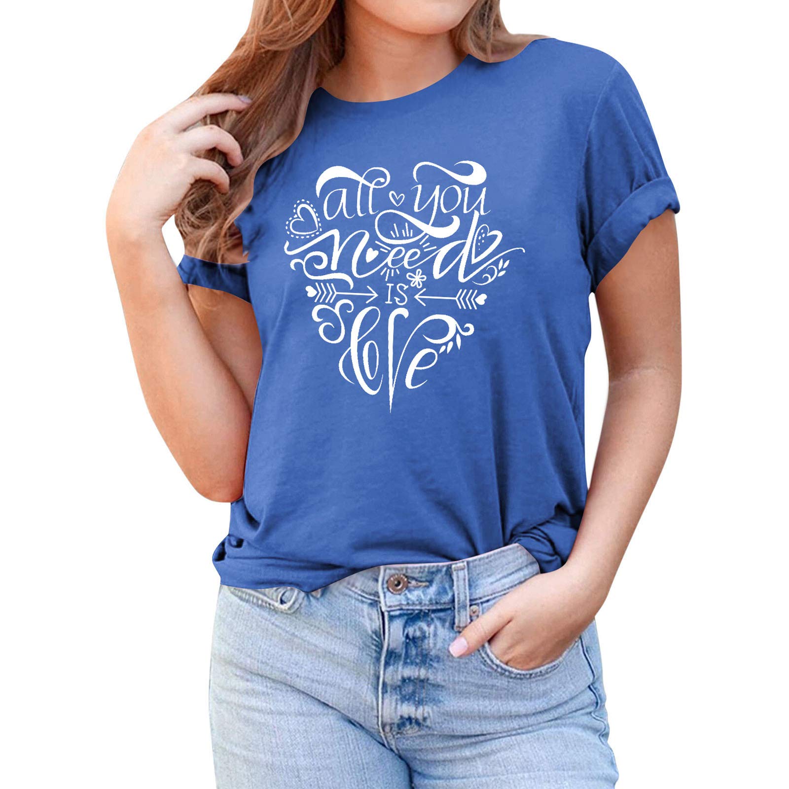 Valentine's Day T-Shirts for Women - Cute Love Heart Letter Printed Short Sleeve Graphic Tee - Perfect for Date Night, Anniversary Gifts & Romantic Outfits