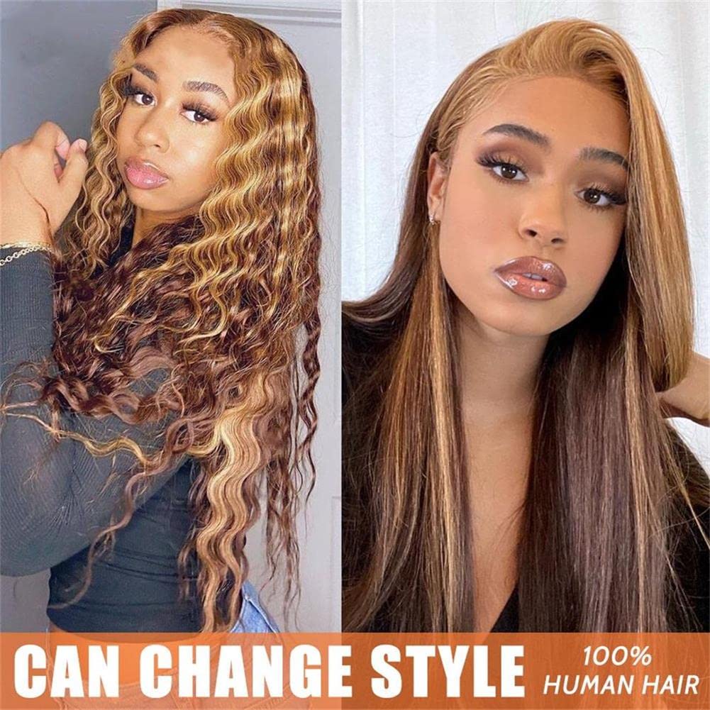AliPearl 13x4 Honey Blonde Lace Front Human Hair Wig - Pre Plucked 4/27 Ombre Highlight Deep Wave Glueless Wig for Black Women | Perfect for Daily Wear, Cosplay & Special Occasions