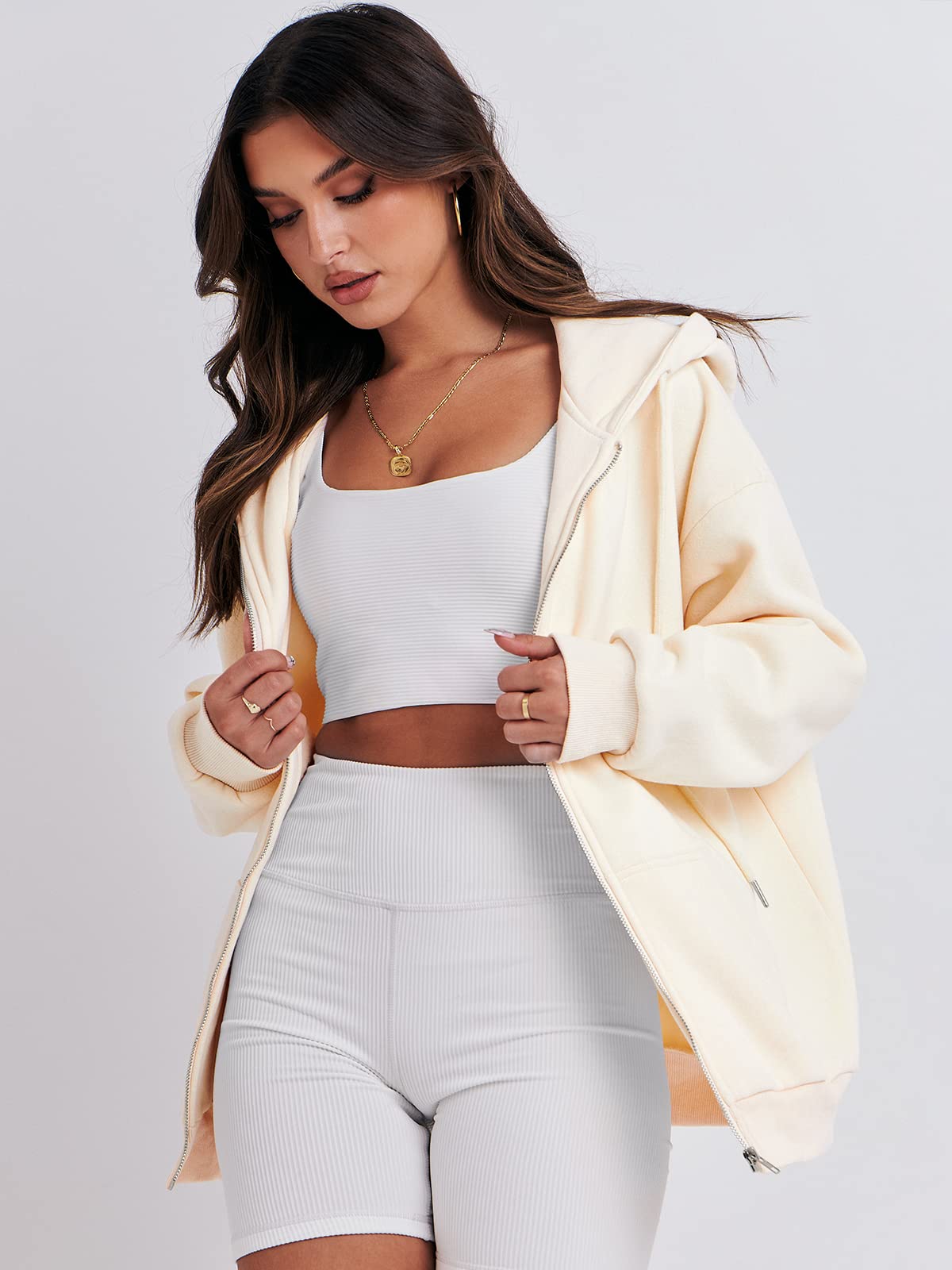 ANRABESS Women's Oversized Zip Up Hoodie - Fleece Long Sleeve Sweatshirt with Pockets | Y2K Fashion Jacket for Fall 2025 | Cozy Casual Wear for Street Style, Loungewear & Outdoor Activities