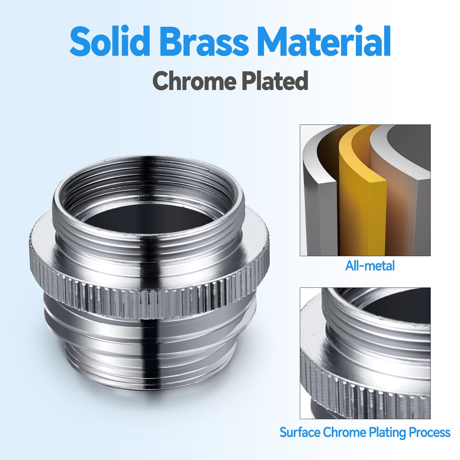 Brass Faucet Adapter - Kitchen Sink to Garden Hose Connector, Multi-Thread Male to Female Hose Adapter with Chrome Finish - Perfect for Outdoor Watering, Car Washing & Pet Bathing