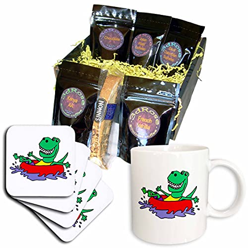 3dRose Funny Green T-Rex Dinosaur Floating Down River Inner Tube Mug - Unique Coffee Gift Basket for Dino Lovers | Perfect for Office, Home Use & Gifts
