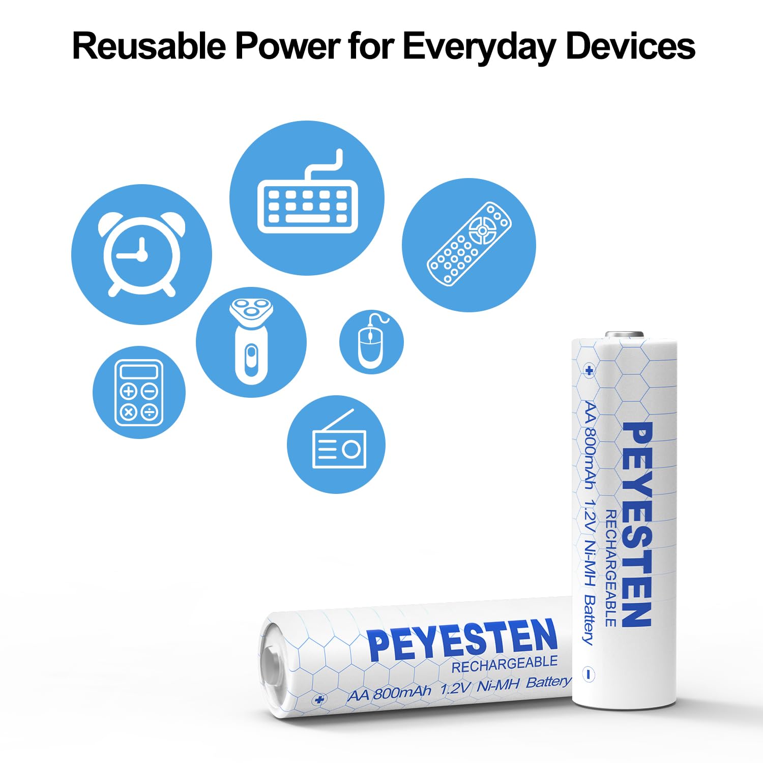 PEYESTEN AA Rechargeable Batteries 800mAh 1.2V Ni-MH - 12 Pack Pre-Charged Double A Batteries for Solar Lights, Garden Lights, Outdoor Decor - Perfect for Emergency Kits, Flashlights & Wireless Devices