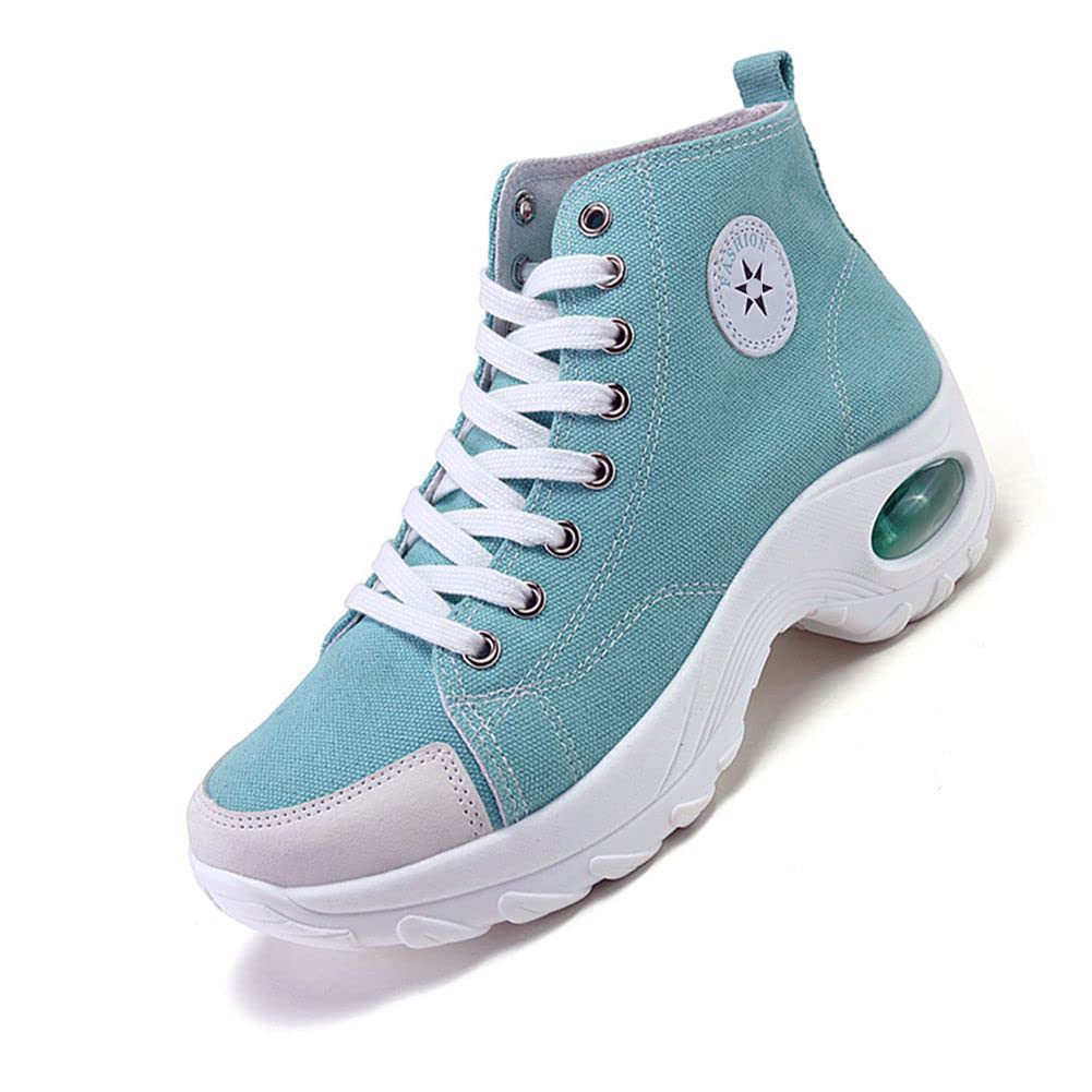 Women's High Top Canvas Sneakers with Air Cushion & Heightened Sole - Comfortable Casual Fashion Shoes for Walking, Running & Daily Wear