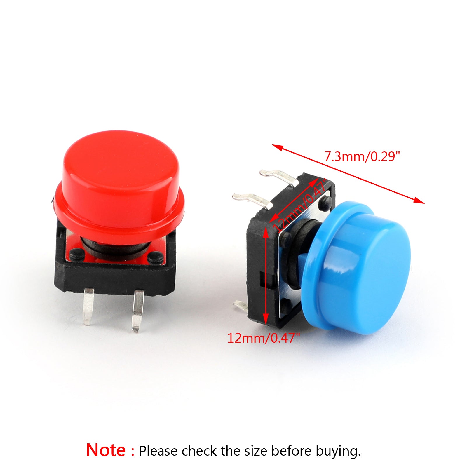 100 Pairs Tactile Switches with Round Button Caps - 12x12x7.3mm Micro Switch Kit in 5 Colors for DIY Electronics, Keyboard Repair & Arcade Button Replacement
