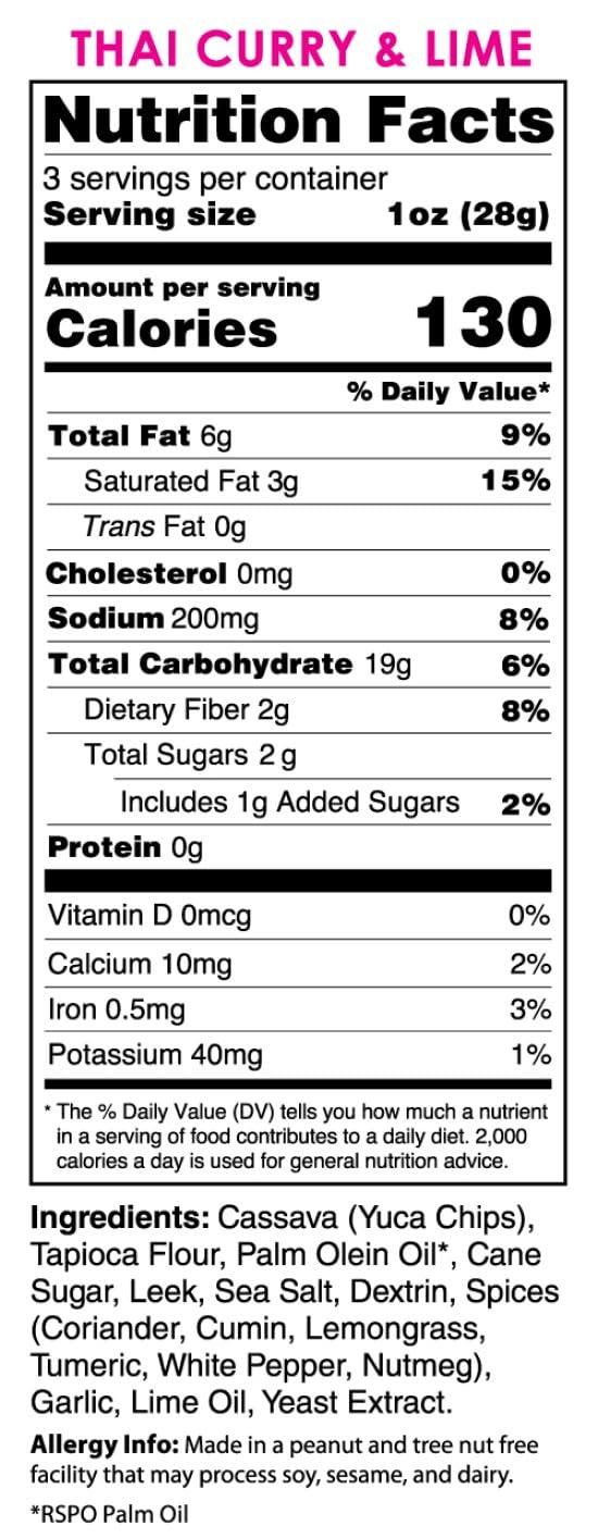Gluten Free Non-GMO Vegan Cassava Chips - Thai Curry & Lime Flavor (6 Pack of 3oz Bags) | Zero Trans Fats | Healthy Snack for Parties, Travel & Keto Diet | Wai Lana