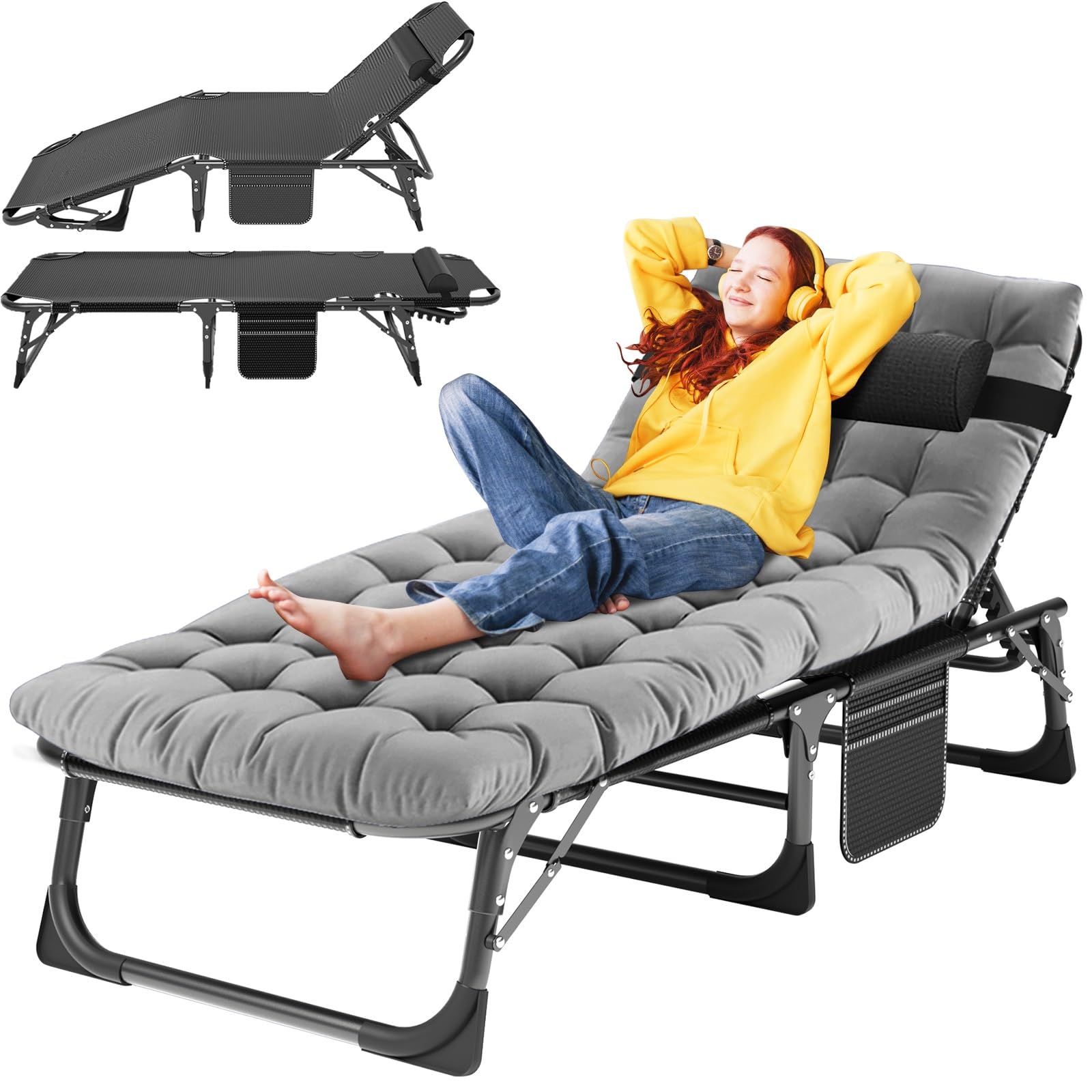 5-Position Reclining Folding Chaise Lounge Chair - Portable Outdoor Patio Sunbed for Adults - Perfect for Poolside, Beach, Camping, Backyard & Sunbathing - Lightweight & Durable for Travel & Relaxation