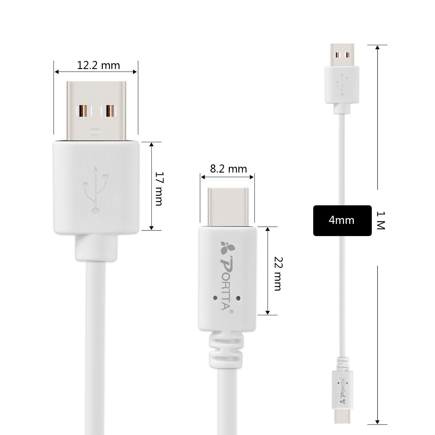 Portta N2UTCAC Power Cable - 3ft Micro USB to USB-C Fast Charging Cord, Durable Nylon Braided Charger for Android Phones, Samsung Galaxy, LG, HTC - Perfect for Home, Office & Travel Charging