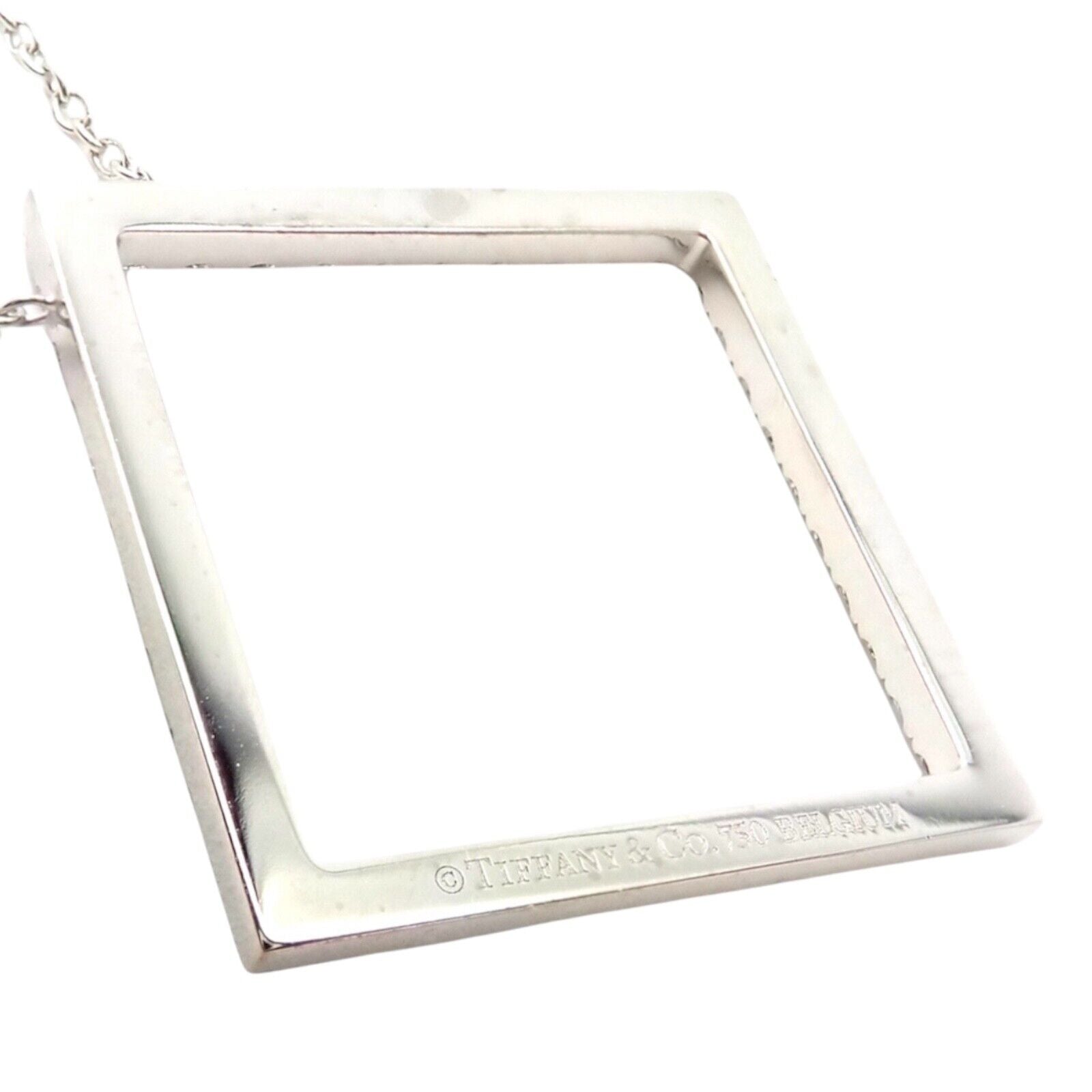 Authentic Tiffany & Co 18K White Gold Diamond Square Necklace - Belgium Crafted Luxury Jewelry for Women | Perfect for Anniversaries, Weddings & Special Occasions