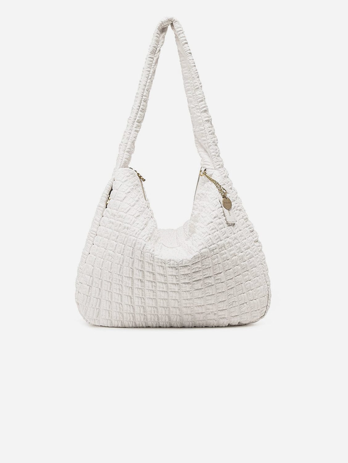 Vegan Leather Waffle Large Shoulder Bag for Women - Coconut Cream Color | Stylish Crossbody Purse for Work, Travel & Everyday Use