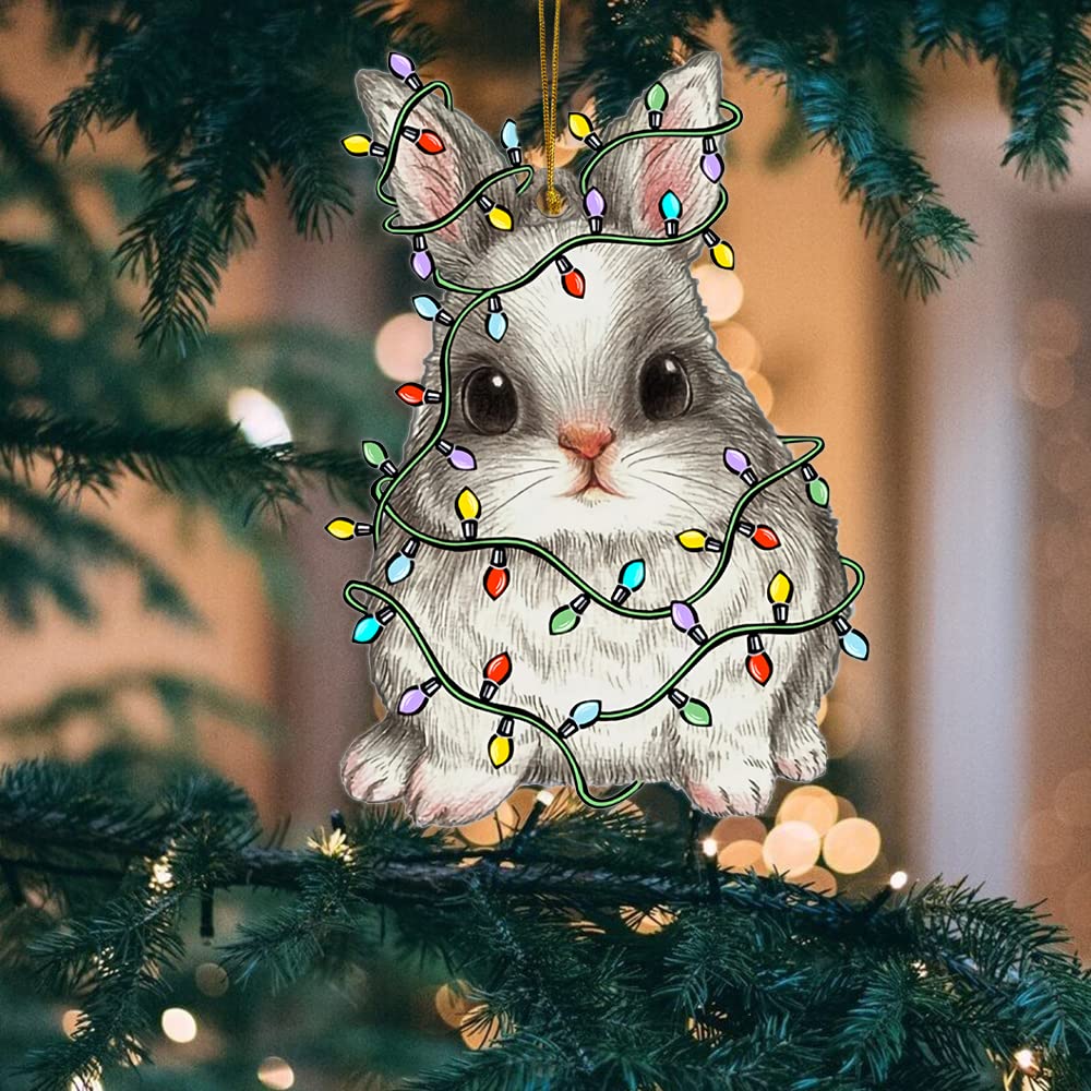 2-Piece Acrylic Bunny Christmas Ornaments Set - Cute Rabbit Decor for Home, Tree & Holiday Gifts - Perfect for Bunny Lovers, Xmas Decorations & Winter Home Accents
