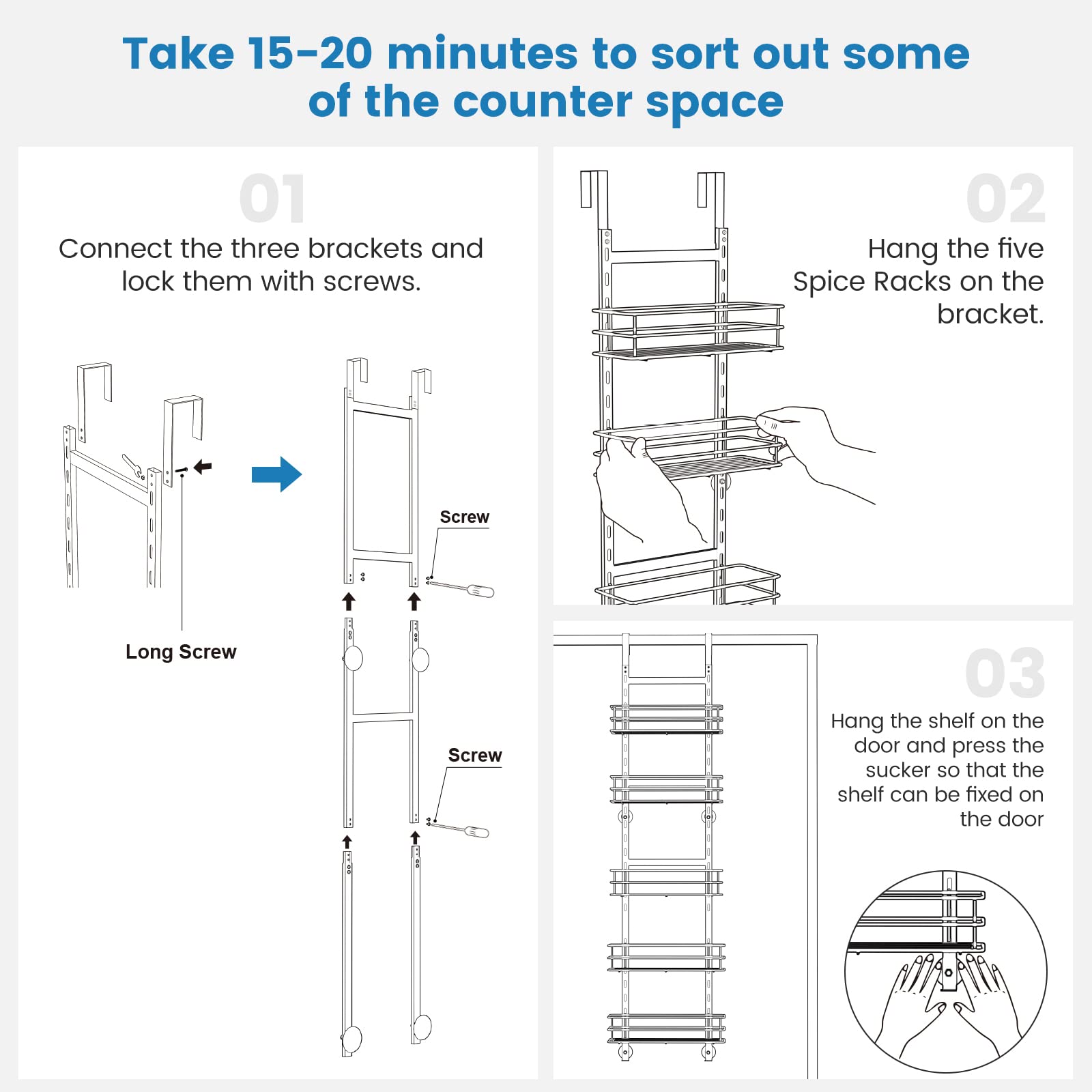 Adjustable 5-Tier Over the Door Pantry Organizer - Space Saving Spice Rack & Narrow Hanging Shelf for Kitchen Storage - Perfect for Small Apartments, Dorm Rooms & Pantry Organization (White) - Ideal for Organizing Spices, Cans, Jars & Kitchen Essentials