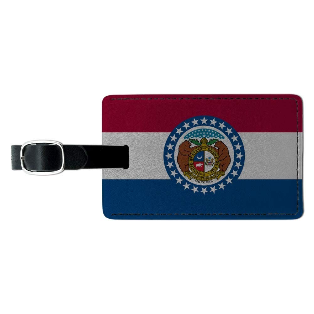 Missouri State Flag Leather Luggage Tag - Rectangle ID Card Holder for Suitcase & Carry-On Bags | Perfect for Travel Identification & Personalized Gift