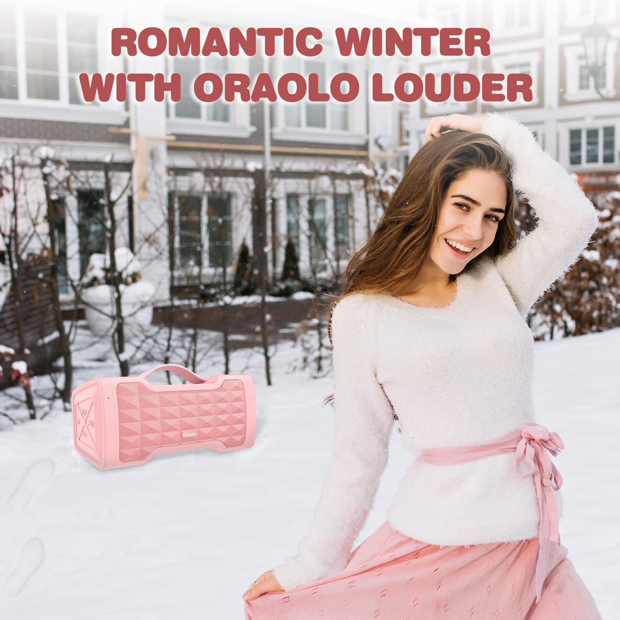 Oraolo 40W Pink Bluetooth Speaker - Portable Wireless Speaker with Loud Stereo Sound, IPX6 Waterproof, USB/AUX Input, Built-in Mic for Clear Calls - Perfect for Home, Party, Outdoor, Travel, Gifts for Women & Girls
