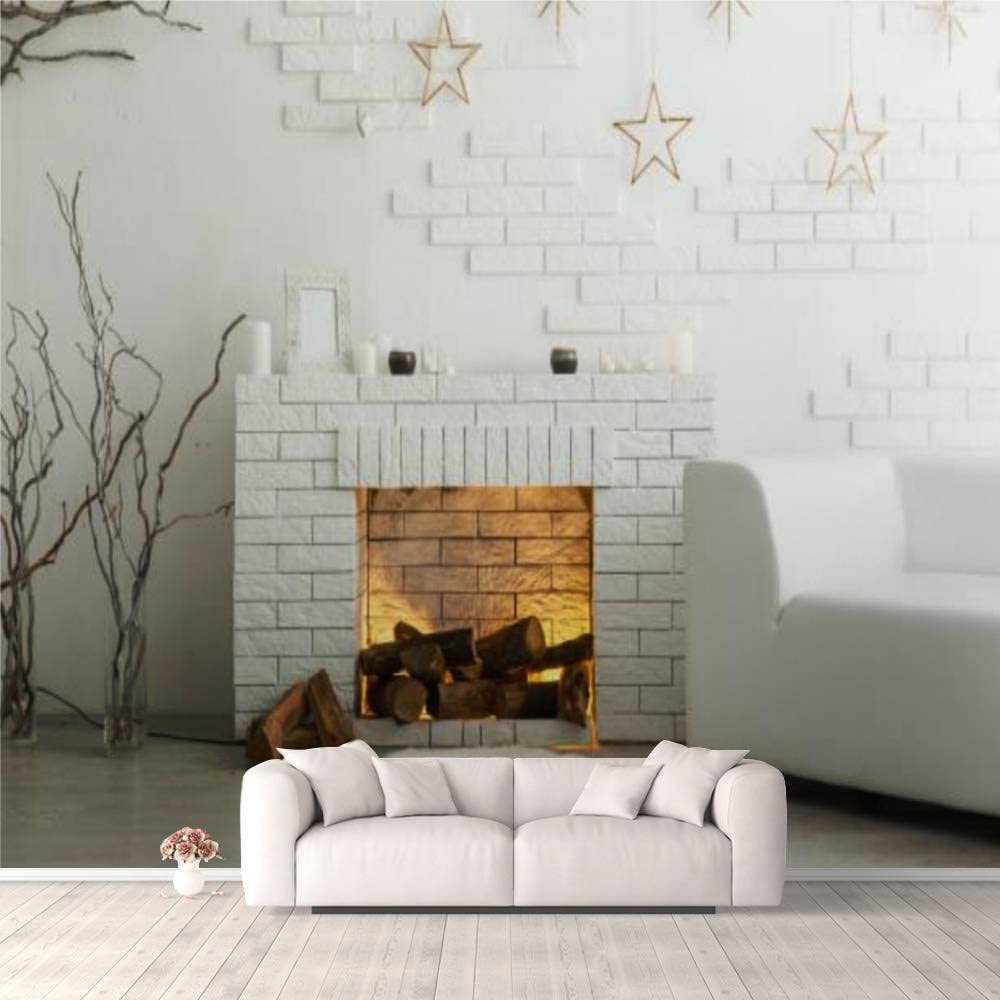 3D Self-Adhesive White Fireplace Wallpaper with Christmas Decor - Peel and Stick Wall Mural for Bedroom, Living Room, Dorm Decor - Easy DIY Home Decoration for Walls, Ceiling & Wardrobe (Perfect for Holiday, Winter & Cozy Home Styling)