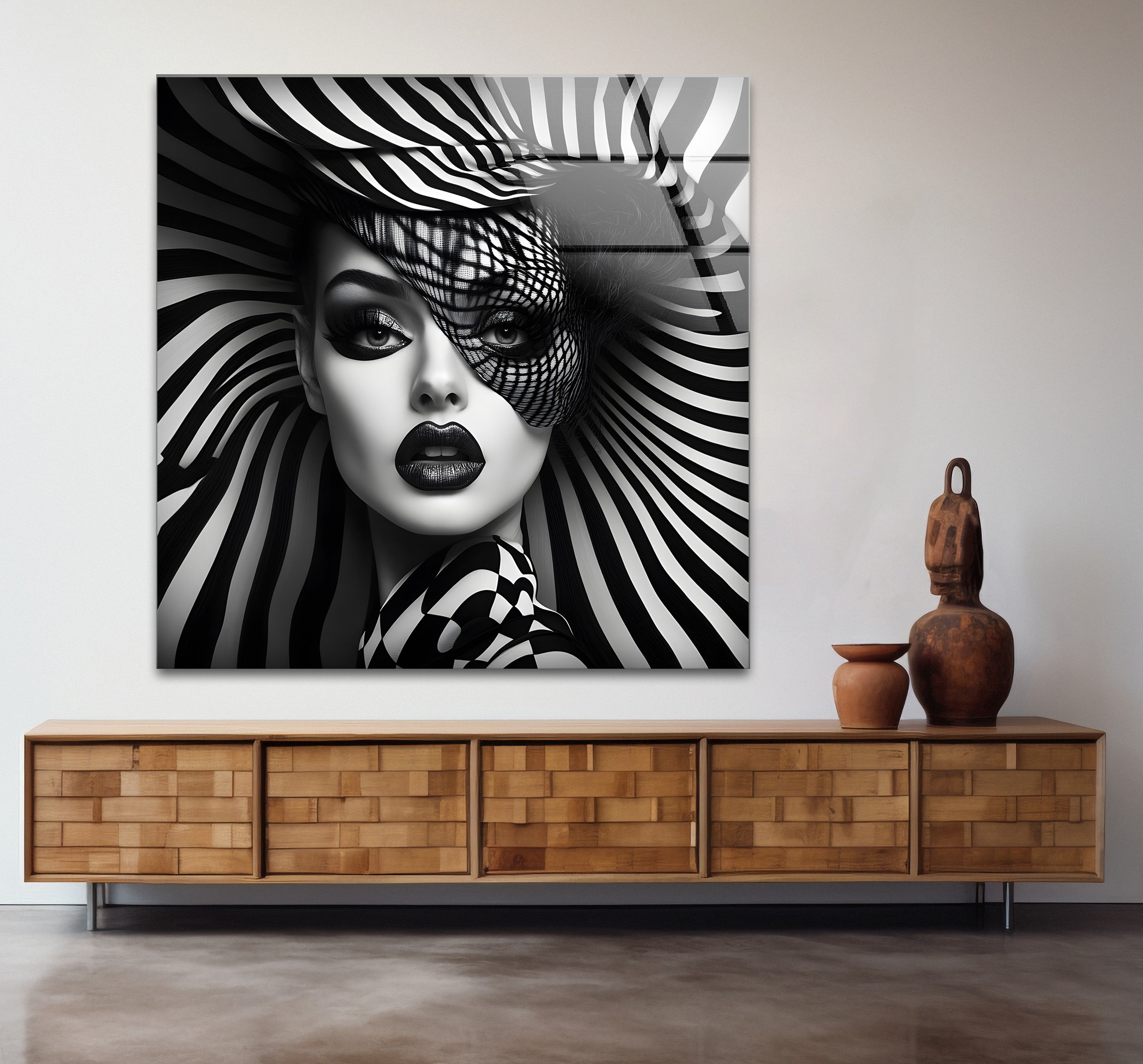 Black and White Woman Face Glass Wall Art - Elegant Home Decor for Living Room, Bedroom & Office - Modern Abstract Artwork for Stylish Interiors