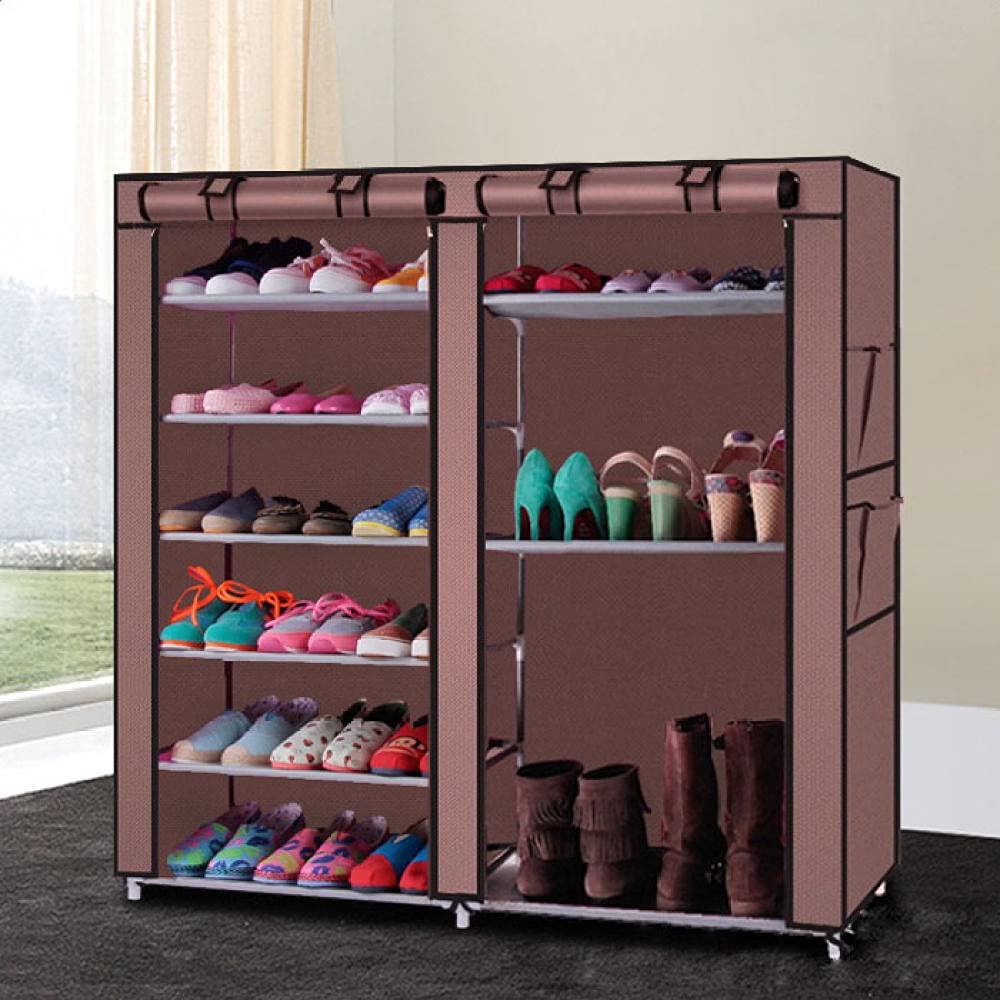 9-Tier Double Row Shoe Rack Organizer with Non-Woven Fabric Cover - Space Saving Shoe Storage Cabinet for Closet, Entryway & Bedroom - Perfect for Organizing Sneakers, Boots & High Heels