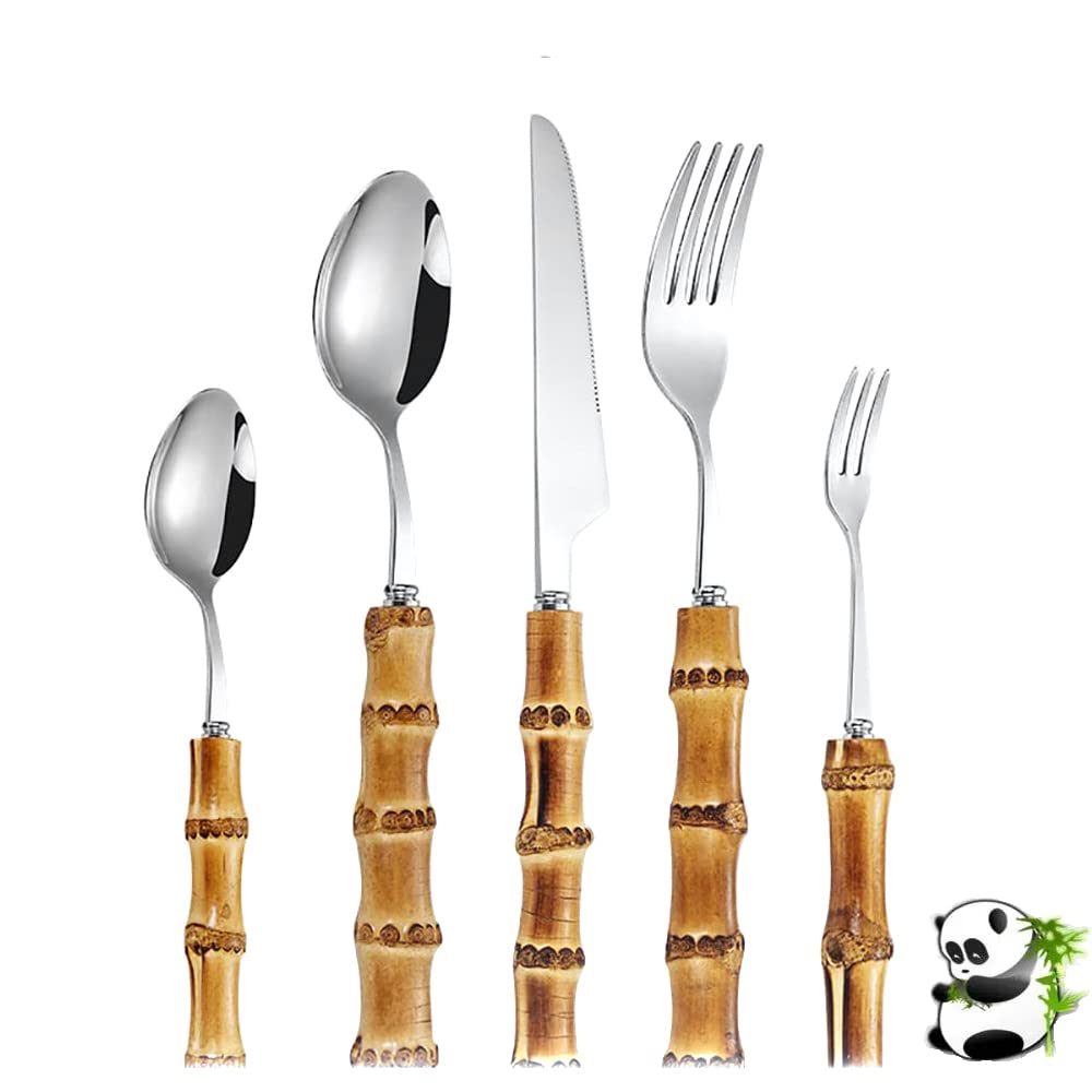 **Eco-Friendly 60-Piece Bamboo Flatware Set for 12 - Natural Bamboo Handle Cutlery, Dishwasher Safe & Handcrafted - Perfect for Dinner Parties, Picnics, and Sustainable Kitchen Use**