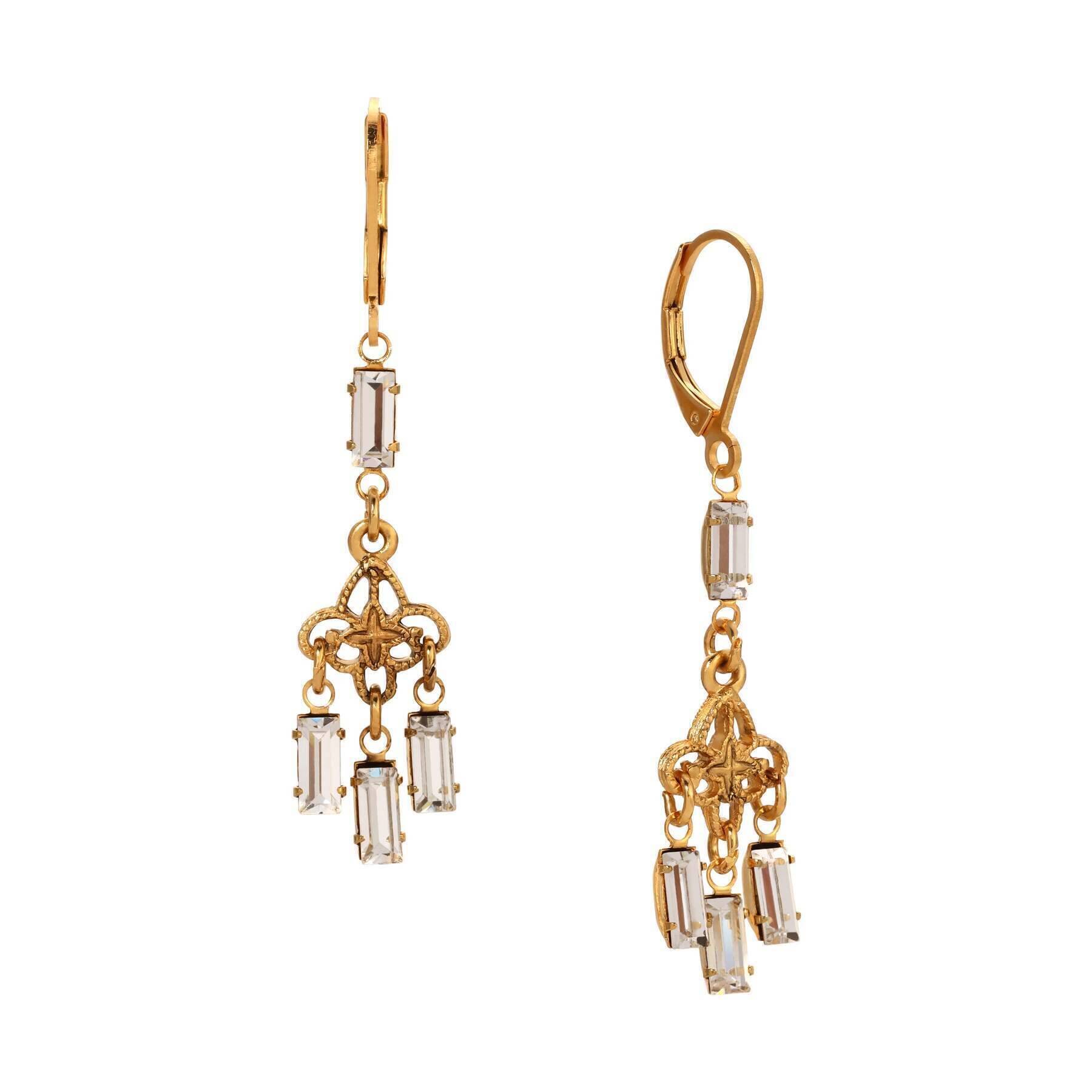 1928 Jewelry Baguette Glass Crystal Dangle Earrings for Women - Vintage Style Statement Earrings for Party, Wedding & Evening Wear