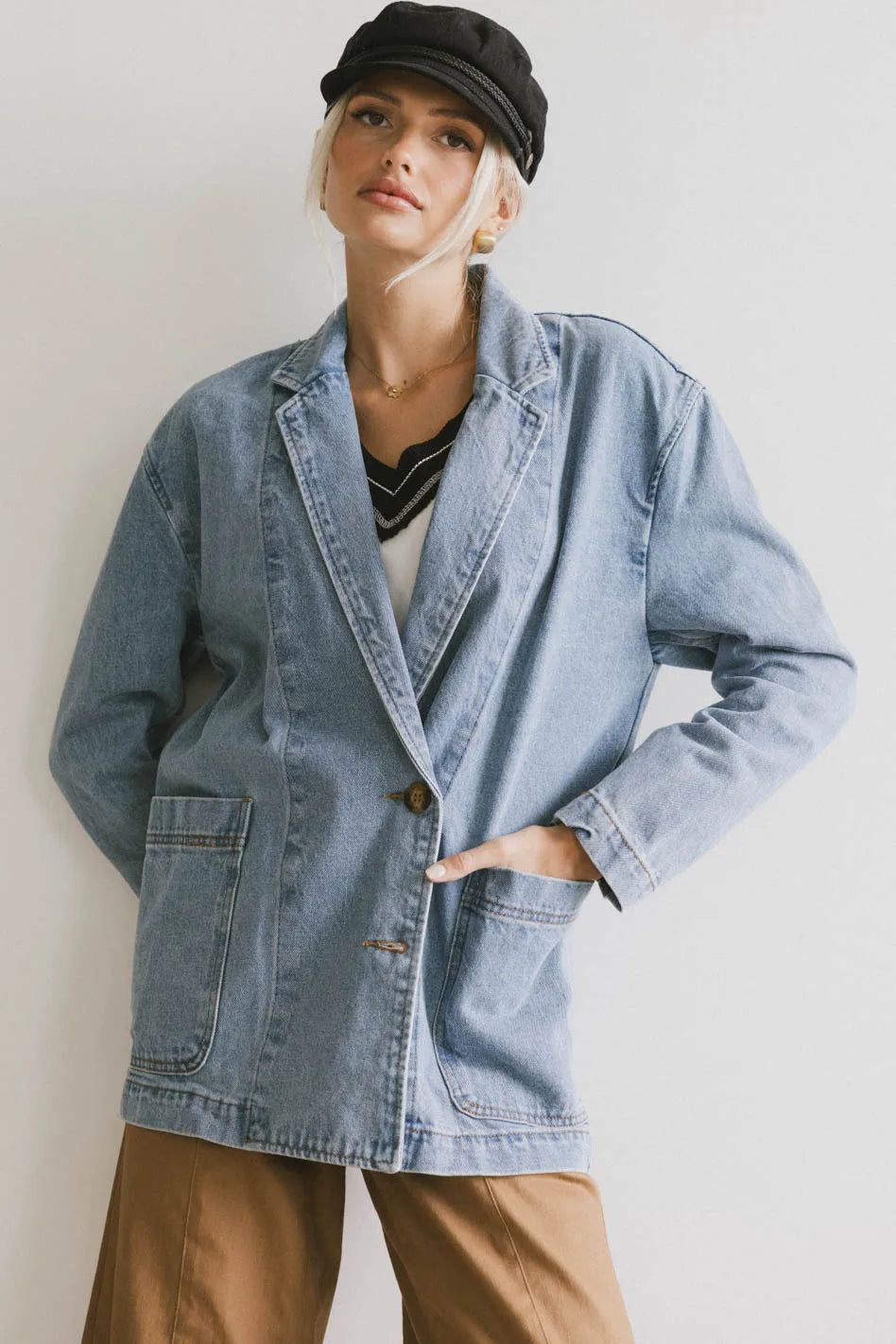 Hesper Denim Blazer for Women - Stylish Denim Jacket with Classic Fit | Perfect for Casual Outfits, Office Wear & Date Nights
