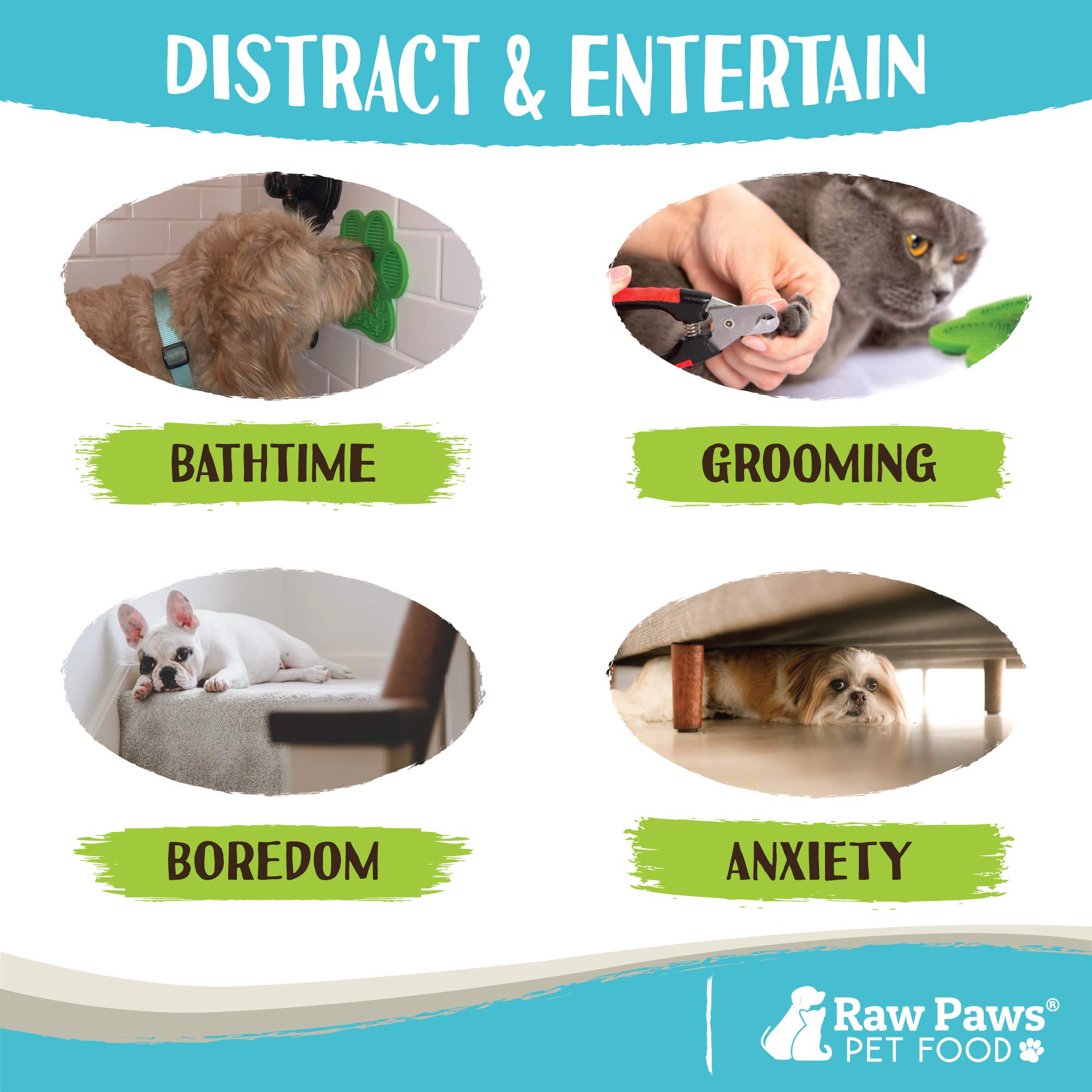 Raw Paws Licking Mats for Dogs & Cats, 2-Pack - Slow Feeder & Anxiety Relief Lick Mat - Interactive Pet Distraction Mat for Bath Time, Grooming & Stress Relief - Boredom Buster for Dogs & Cats - Perfect for Bathing, Feeding & Calming Pets